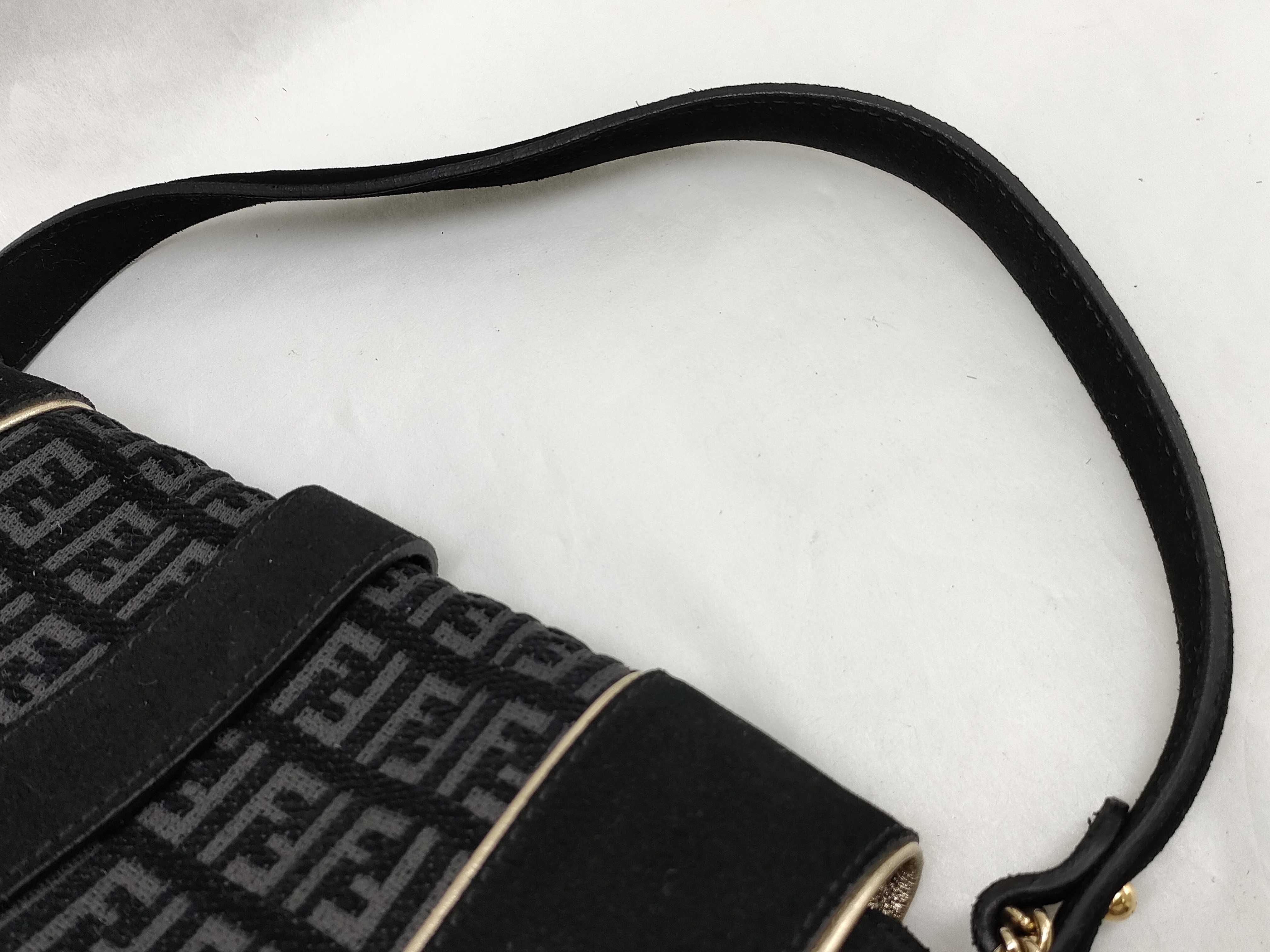 Zucca pattern shoulder bag, black handbag, zucchino suede handbag. — view 3
