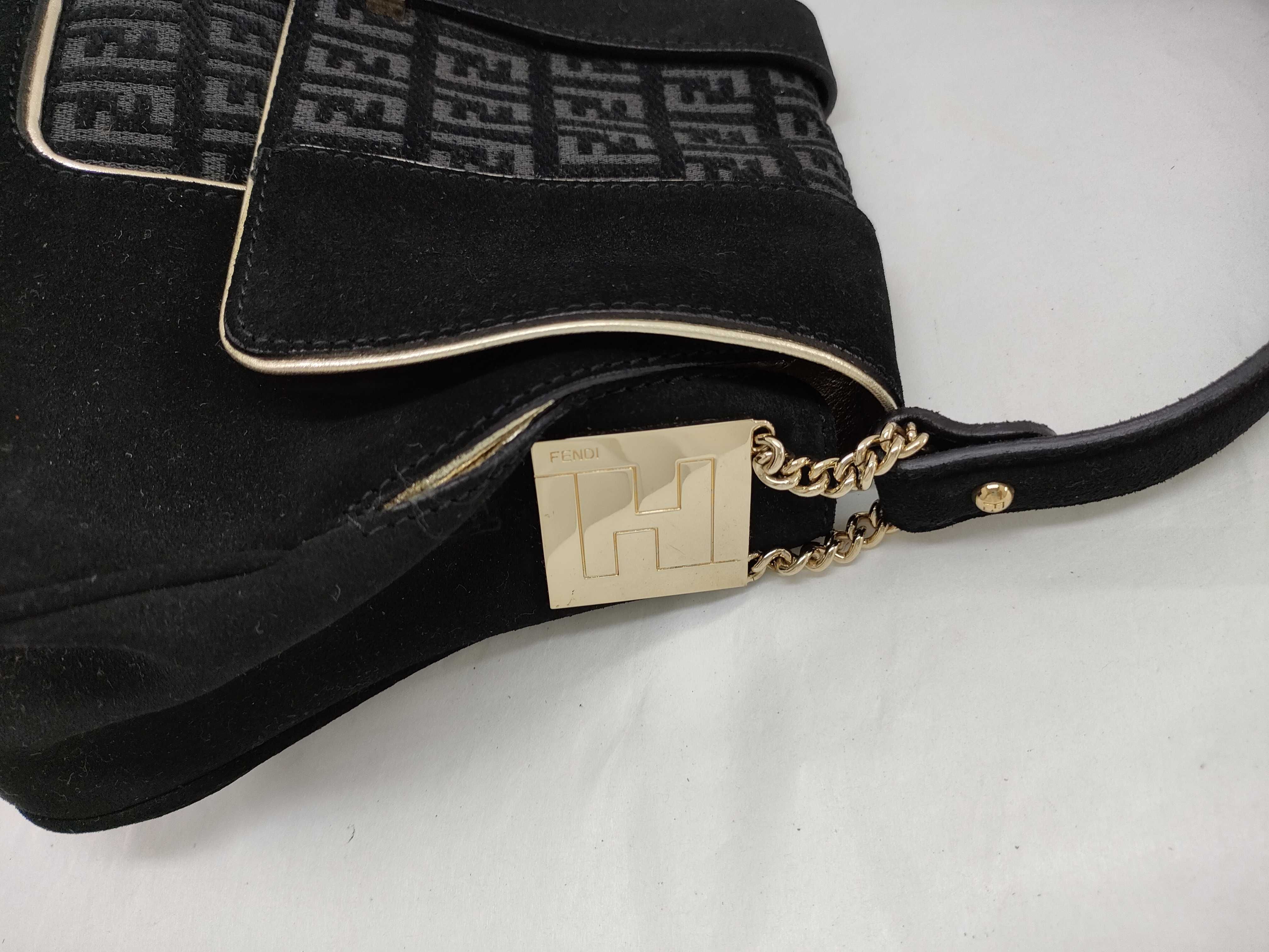 Zucca pattern shoulder bag, black handbag, zucchino suede handbag. — view 5