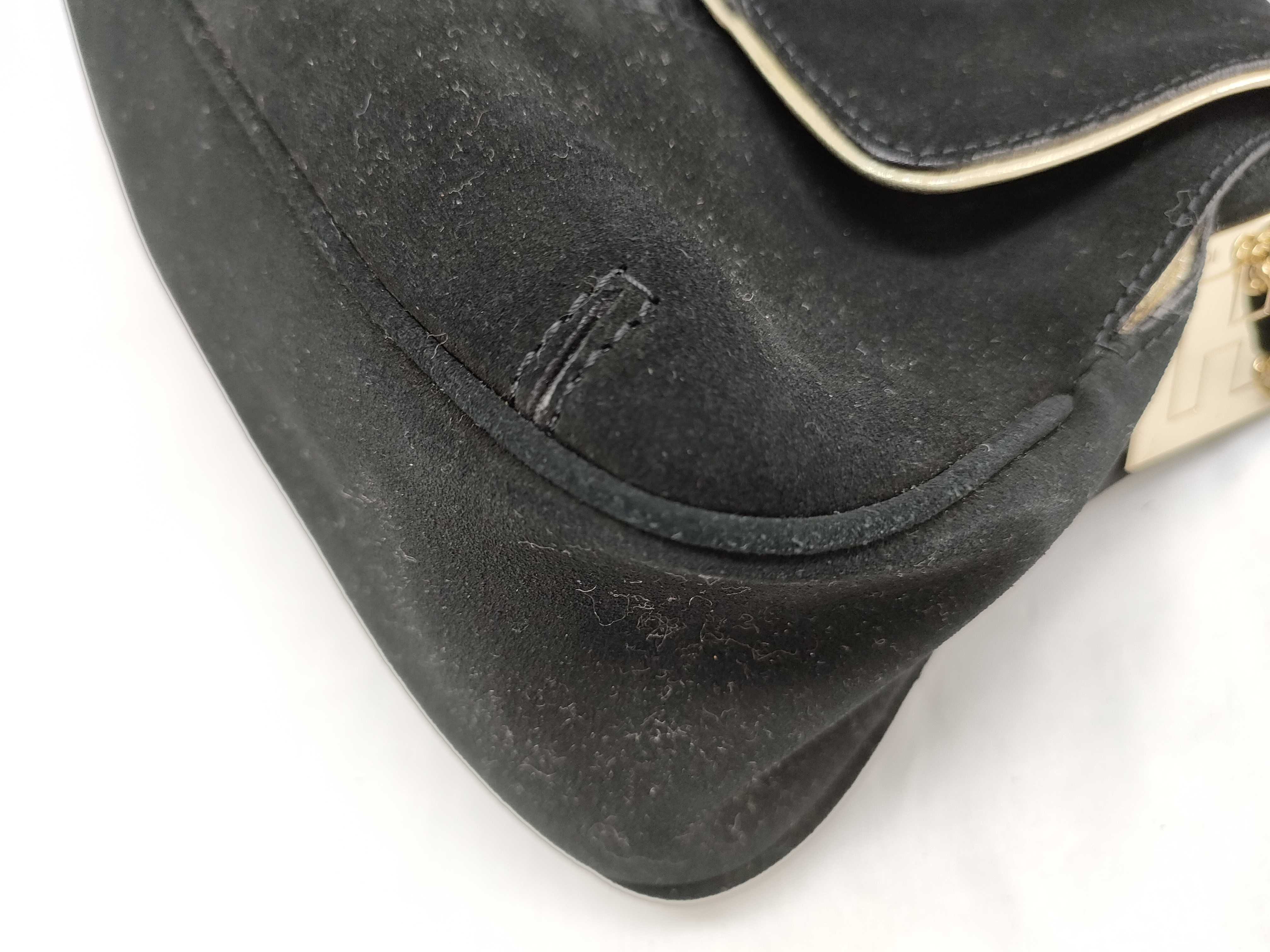 Zucca pattern shoulder bag, black handbag, zucchino suede handbag. — view 6