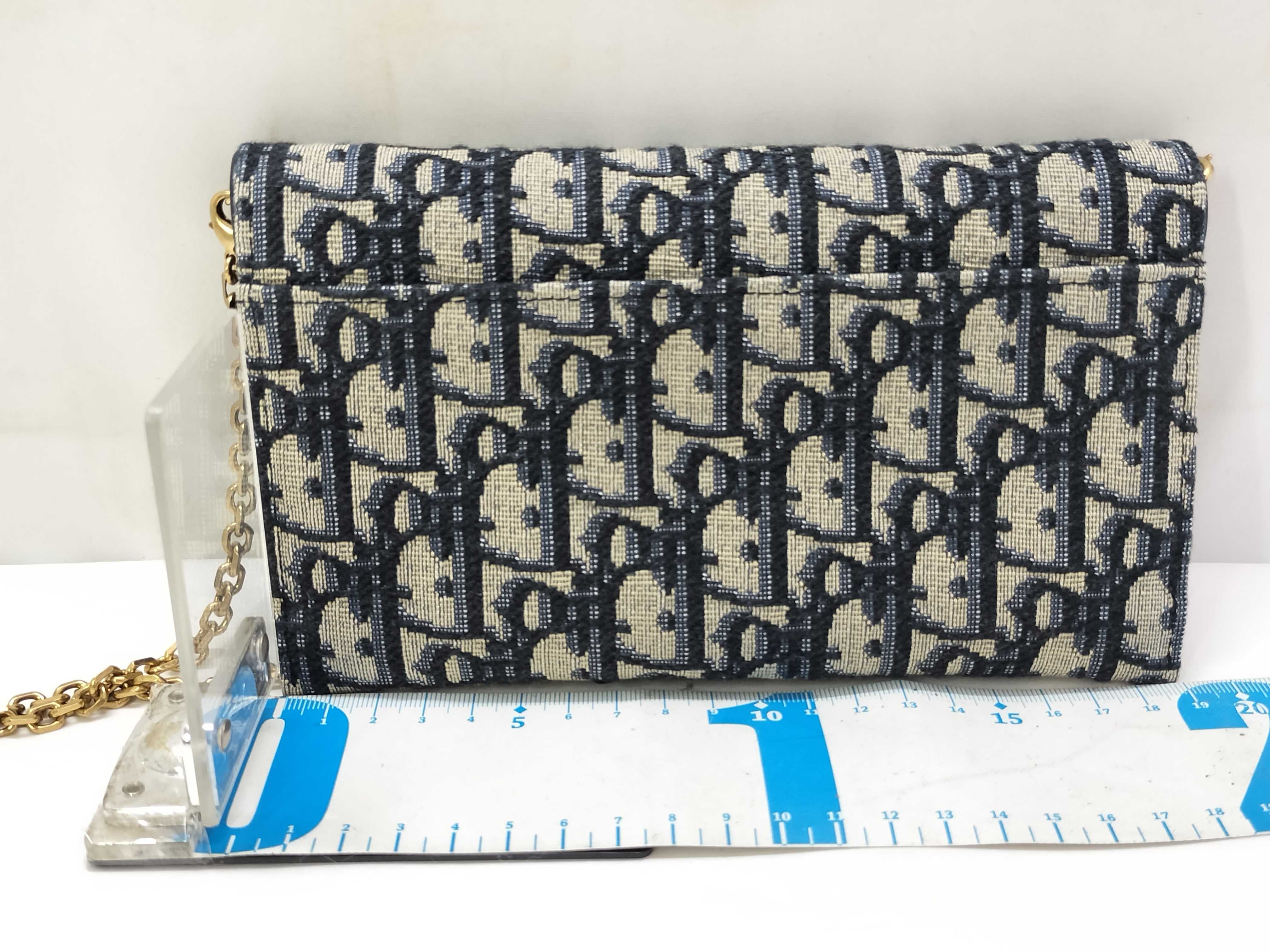 Trotter Christian Dior Oblique Saddle Canvas x Leather Chain Shoulder Bag Navy Shoulder Bag — view 2