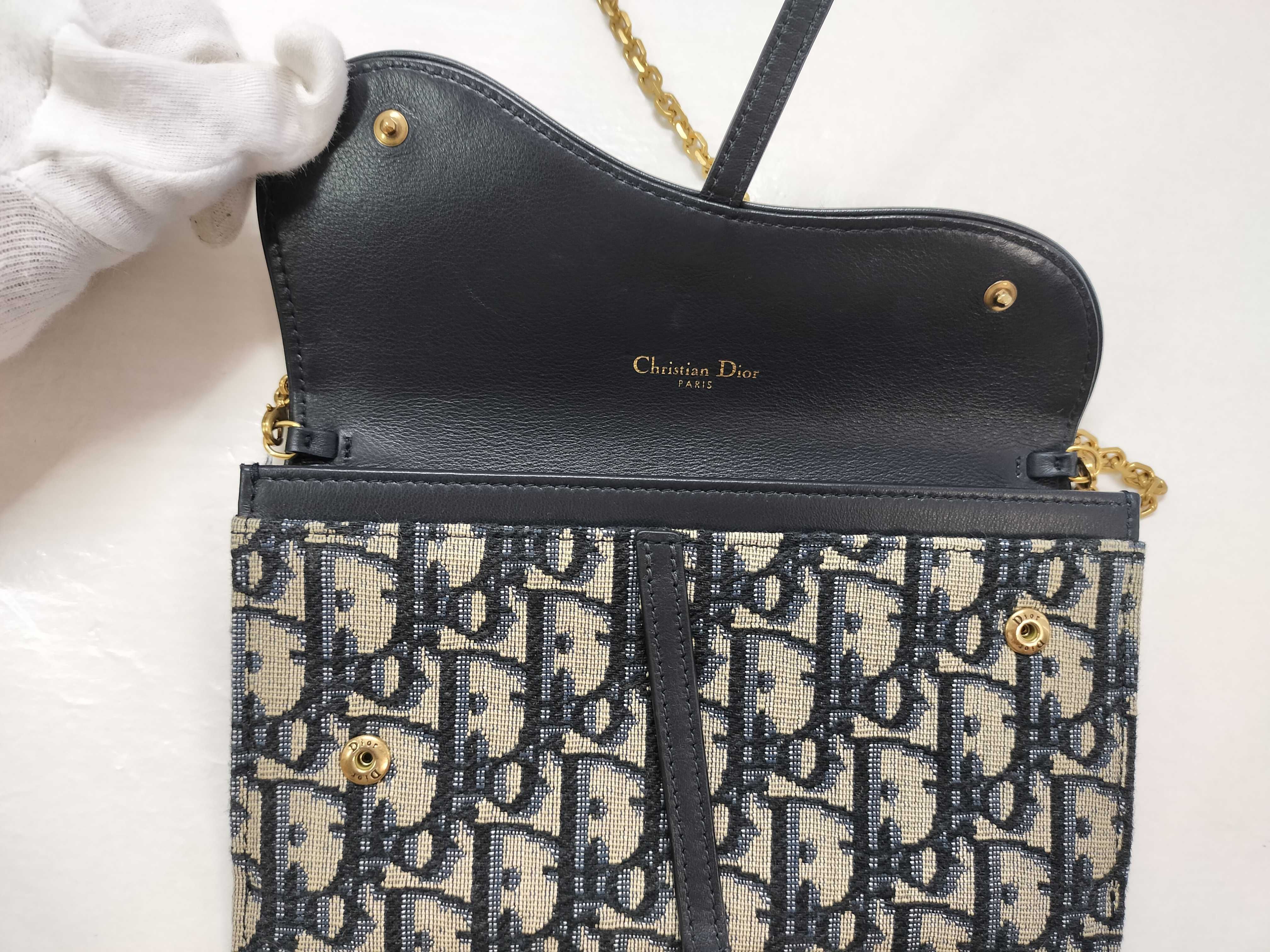Trotter Christian Dior Oblique Saddle Canvas x Leather Chain Shoulder Bag Navy Shoulder Bag — view 14
