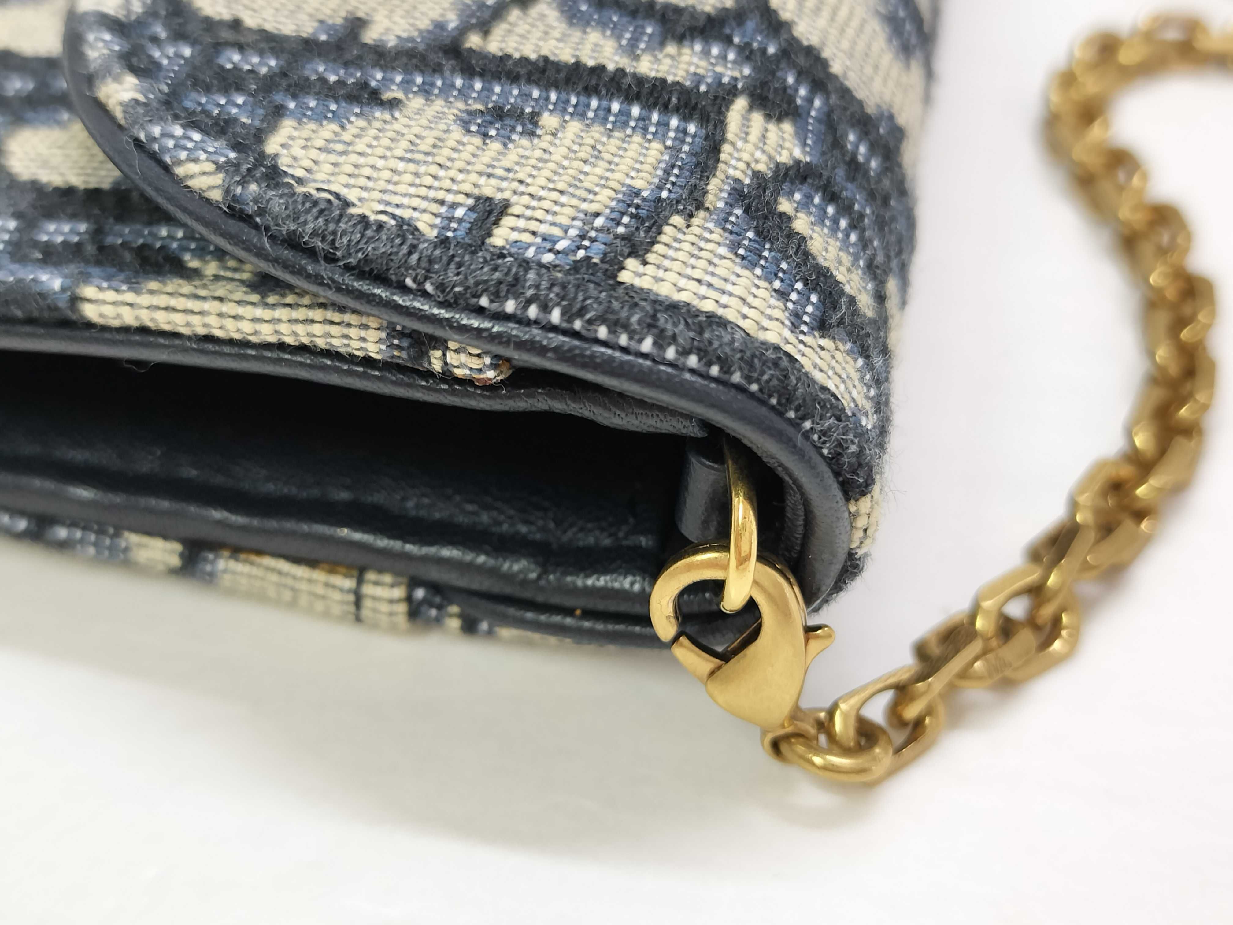Trotter Christian Dior Oblique Saddle Canvas x Leather Chain Shoulder Bag Navy Shoulder Bag — view 5