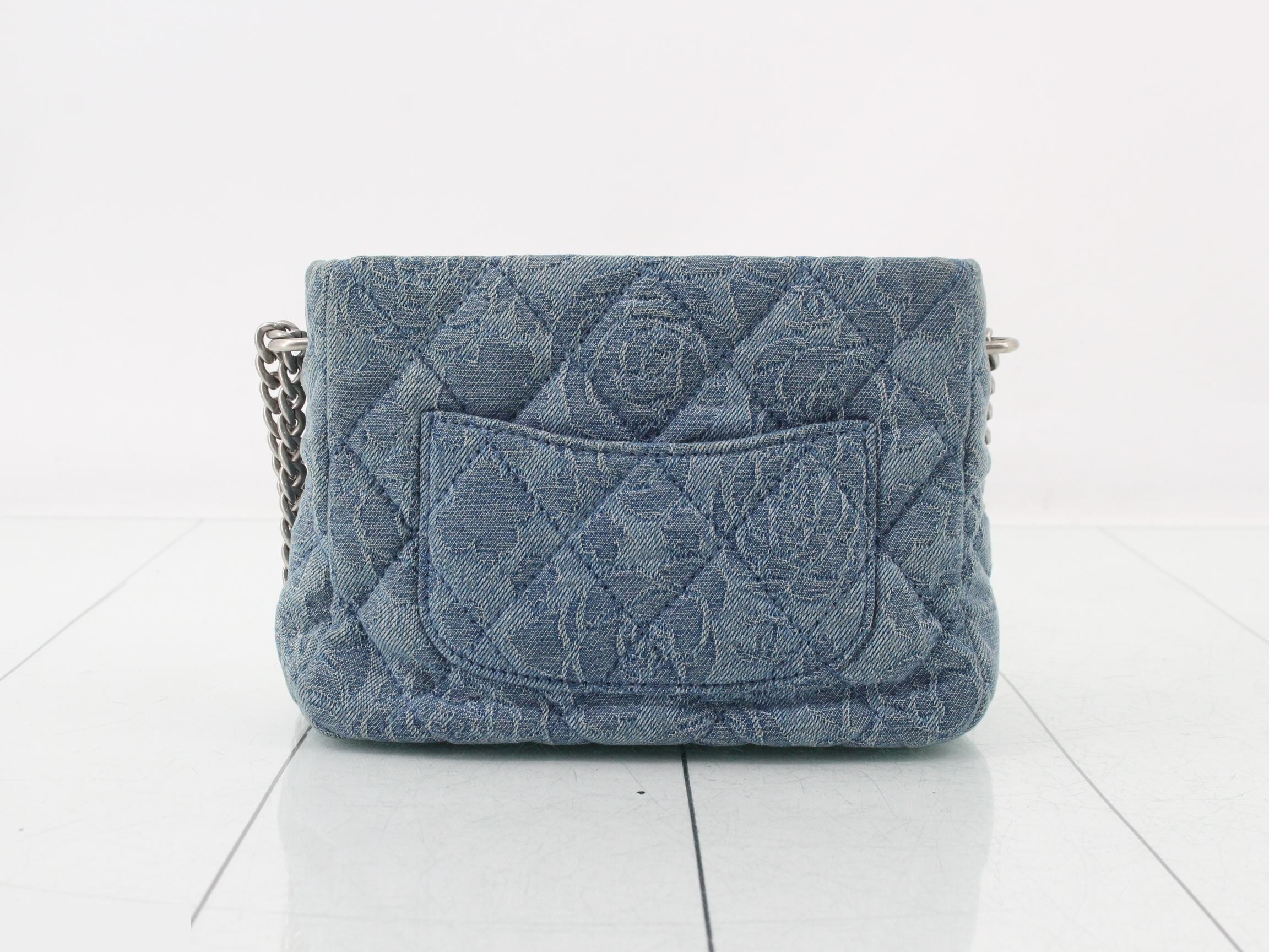 Matelassé Denim Camellia Chain Shoulder Bag — view 2