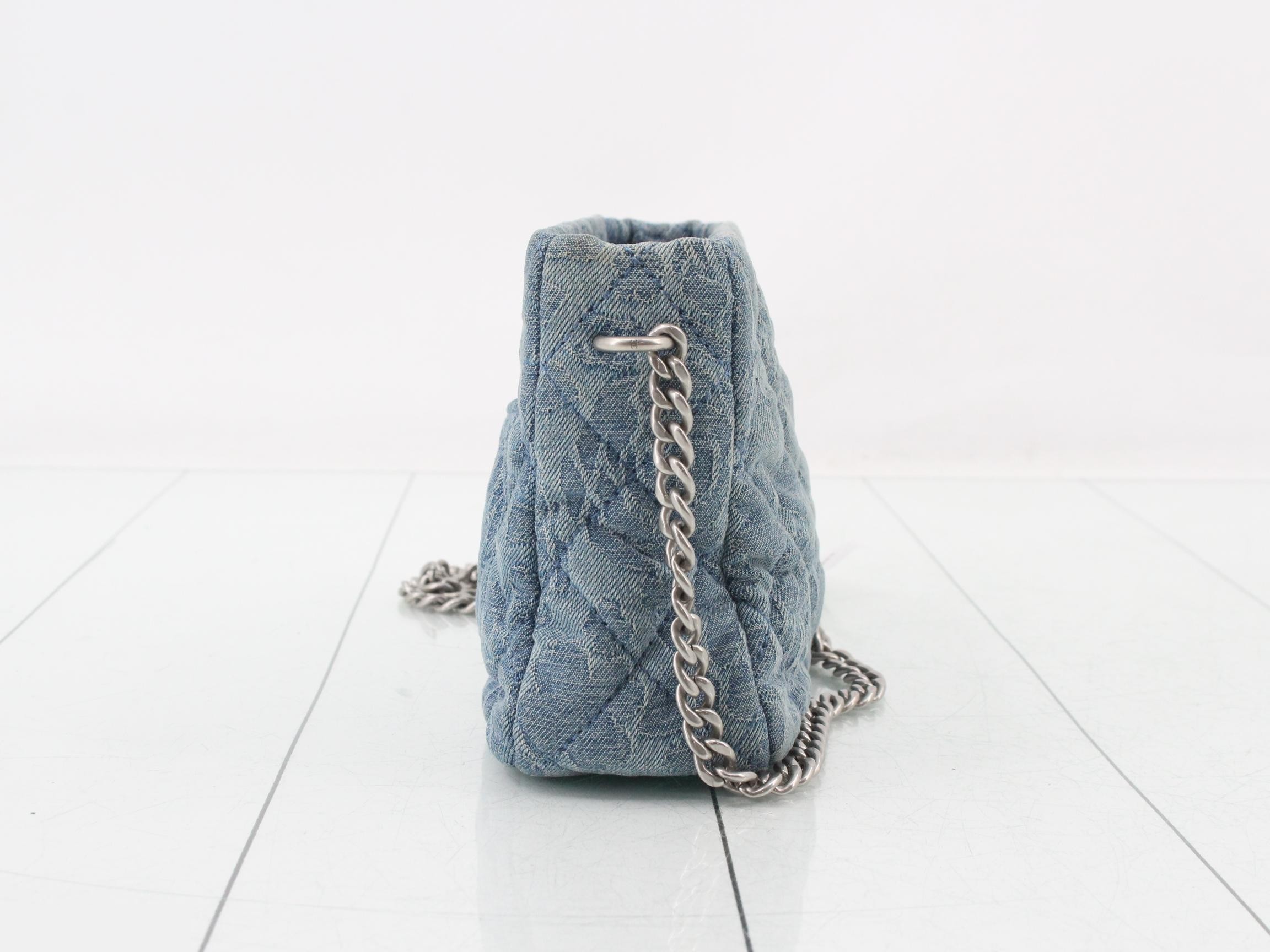 Matelassé Denim Camellia Chain Shoulder Bag — view 4