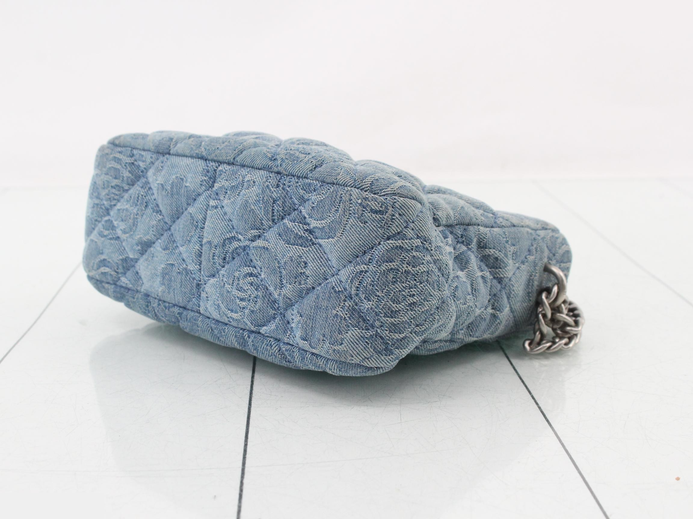 Matelassé Denim Camellia Chain Shoulder Bag — view 6