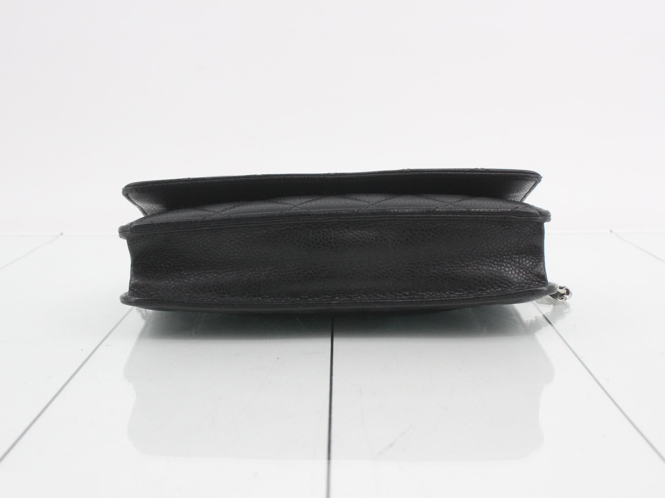 AP0250 Matelassé Chain Wallet, Caviar Leather, Black x Silver — view 3