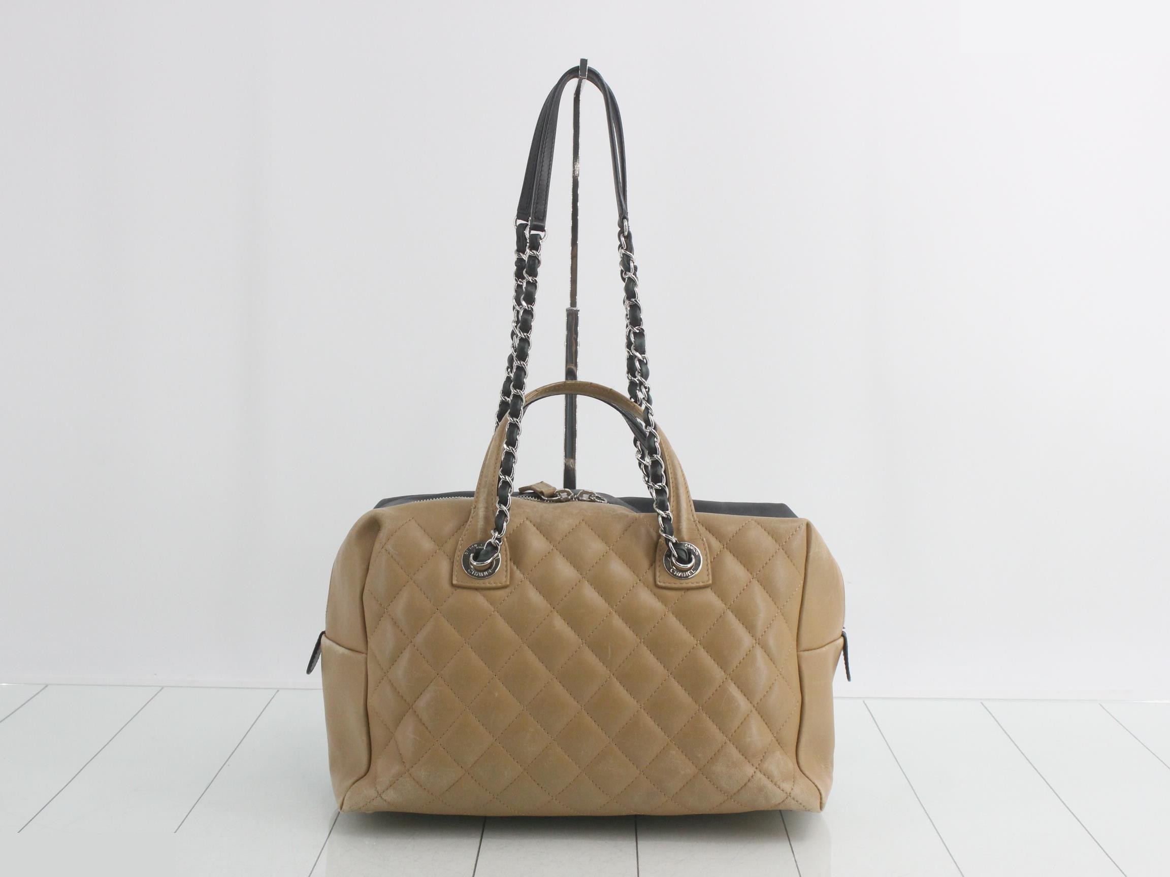 Matelassé Lamb Chain Tote/Handbag, Bicolor — view 2