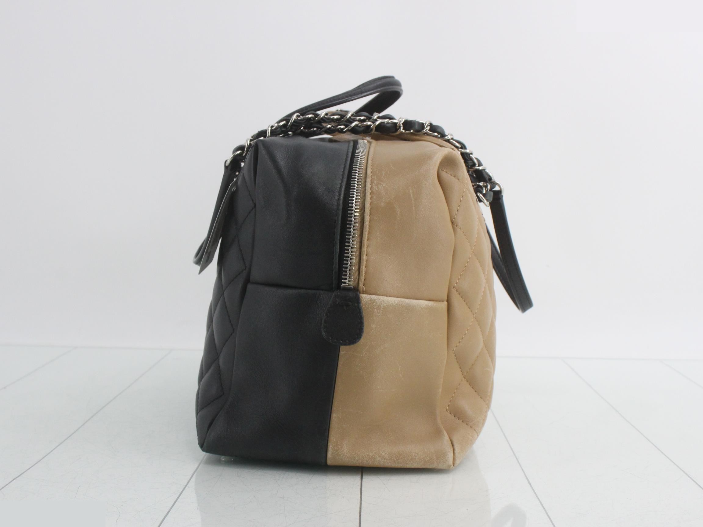 Matelassé Lamb Chain Tote/Handbag, Bicolor — view 3