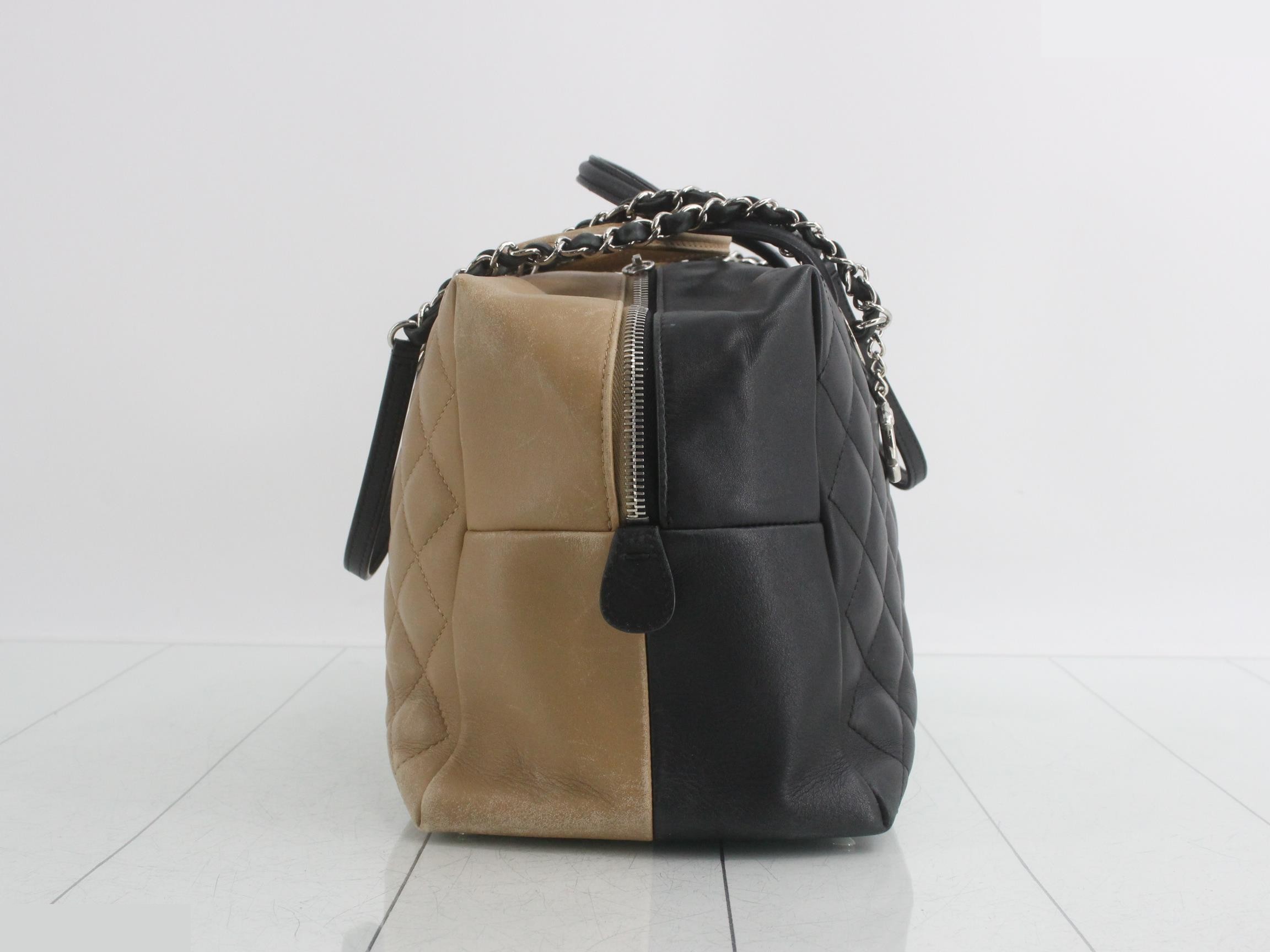 Matelassé Lamb Chain Tote/Handbag, Bicolor — view 4