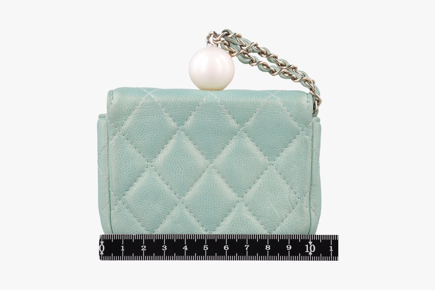 Mini Matelassé Pearl Coin Purse, Lambskin, Green — view 2