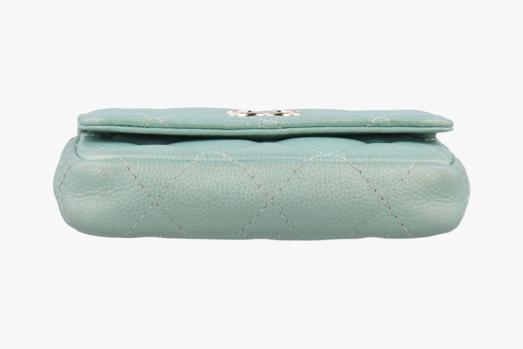 Mini Matelassé Pearl Coin Purse, Lambskin, Green — view 3