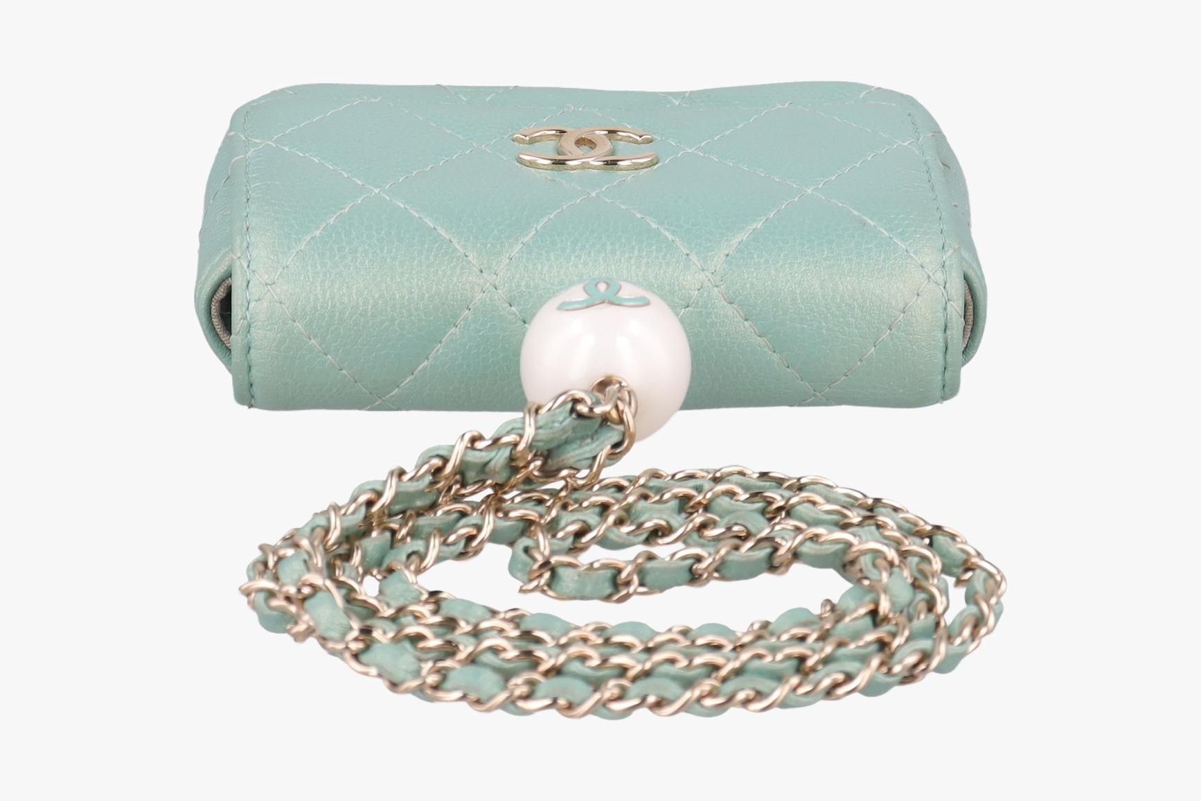 Mini Matelassé Pearl Coin Purse, Lambskin, Green — view 5