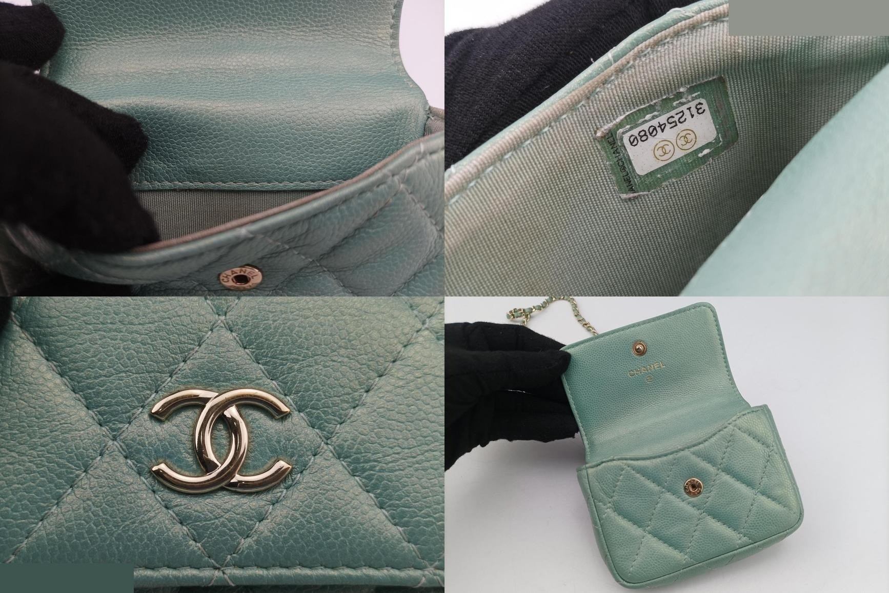 Mini Matelassé Pearl Coin Purse, Lambskin, Green — view 8