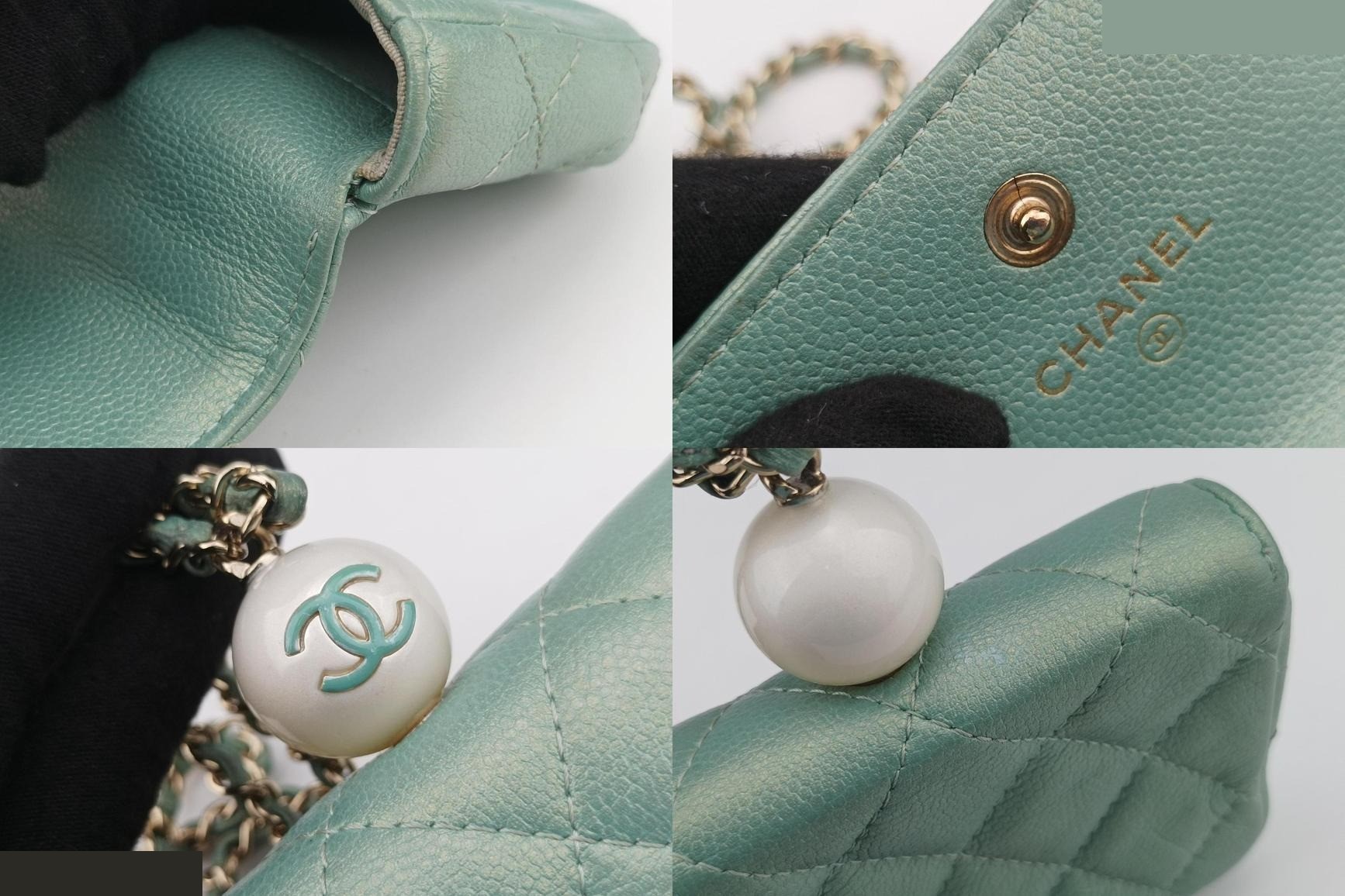 Mini Matelassé Pearl Coin Purse, Lambskin, Green — view 9