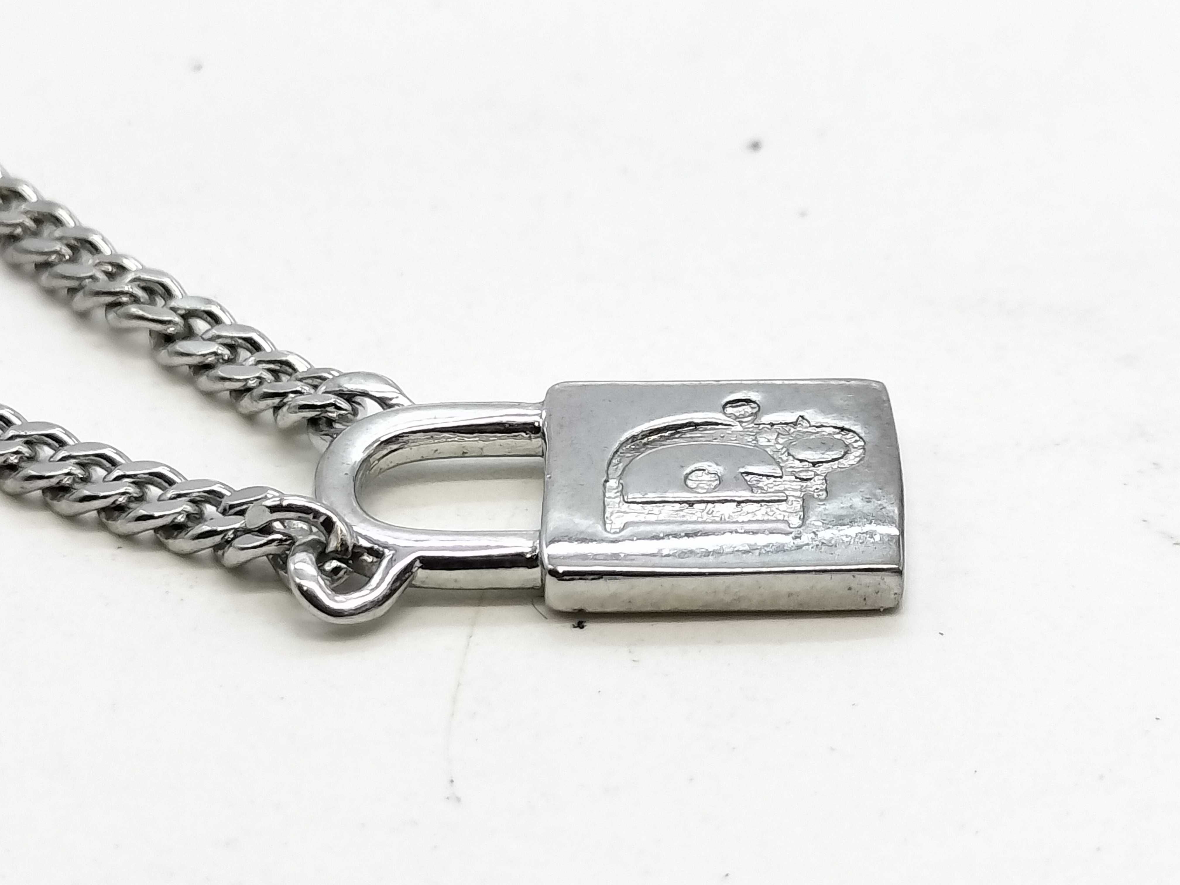 padlock motif necklace, silver color necklace — view 2