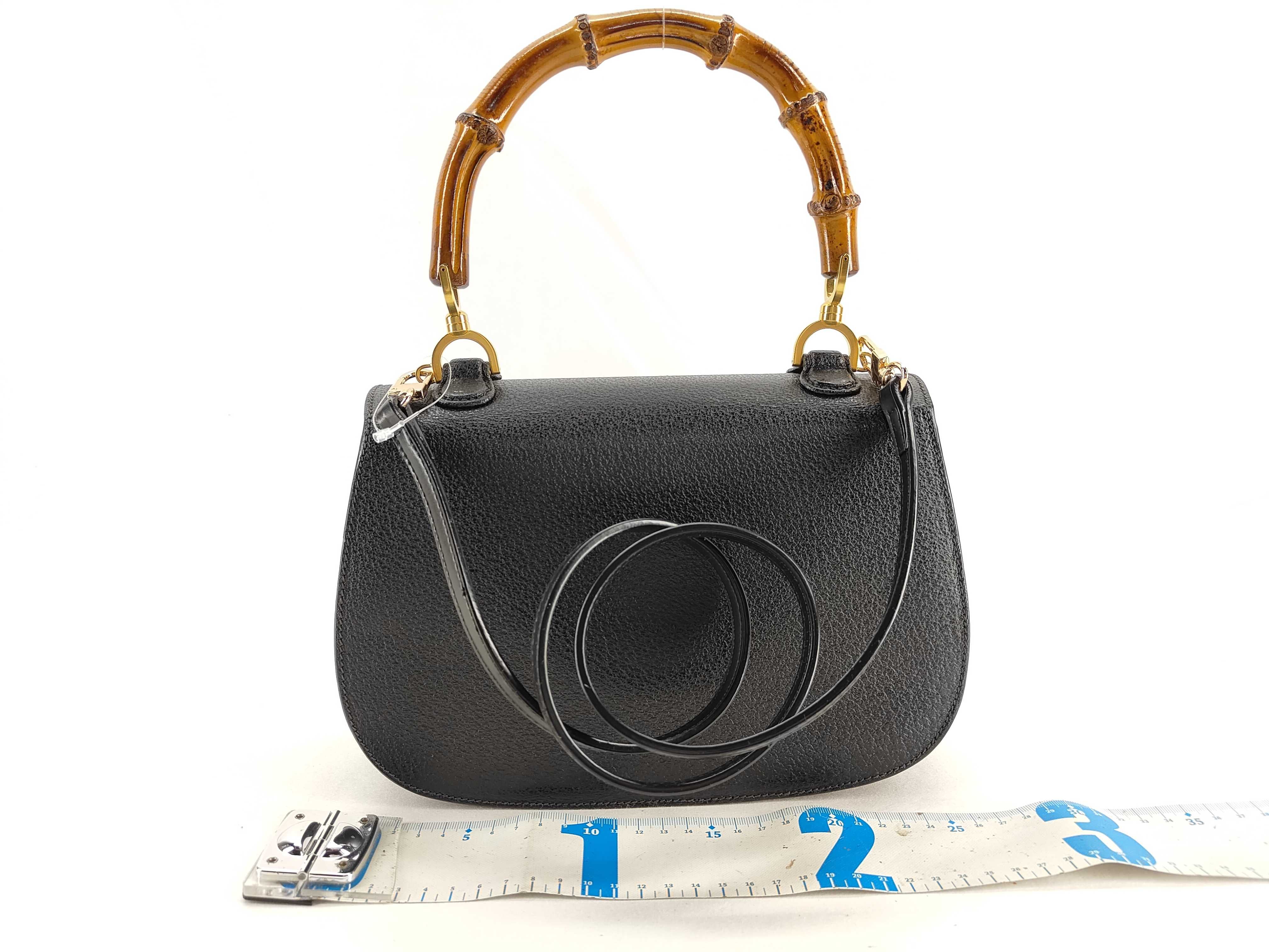 Bamboo Leather Turnlock Handbag 2-Way Black Handbag — view 2