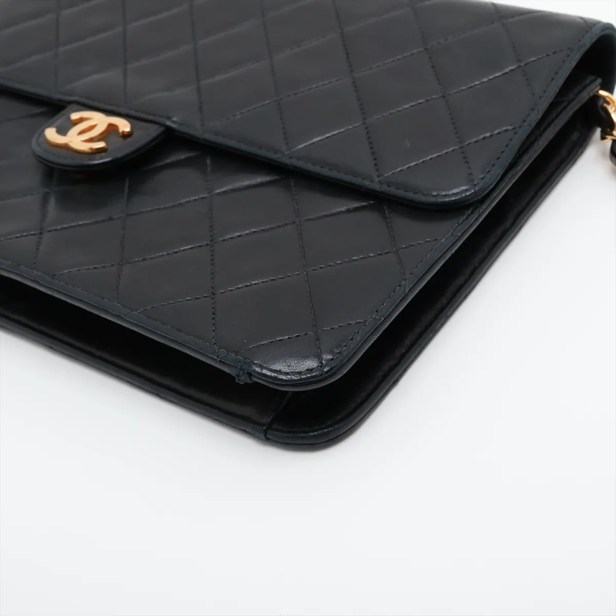 Matelassé Lambskin Chain Shoulder Bag, Push Lock, Black with Gold Hardware, 4311127, Series 4 — view 3