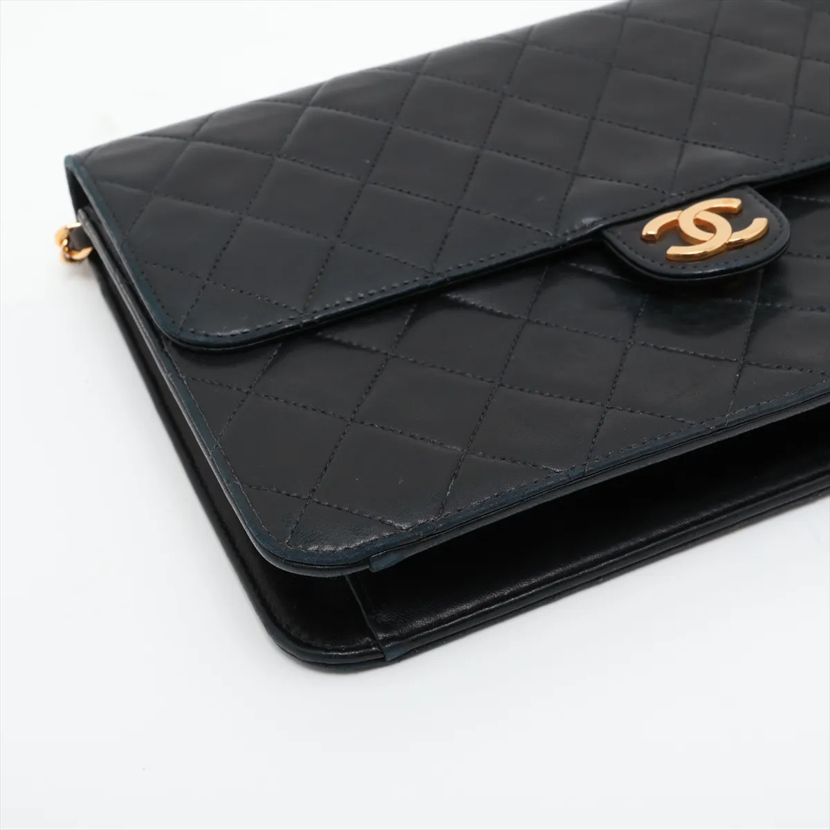 Matelassé Lambskin Chain Shoulder Bag, Push Lock, Black with Gold Hardware, 4311127, Series 4 — view 4