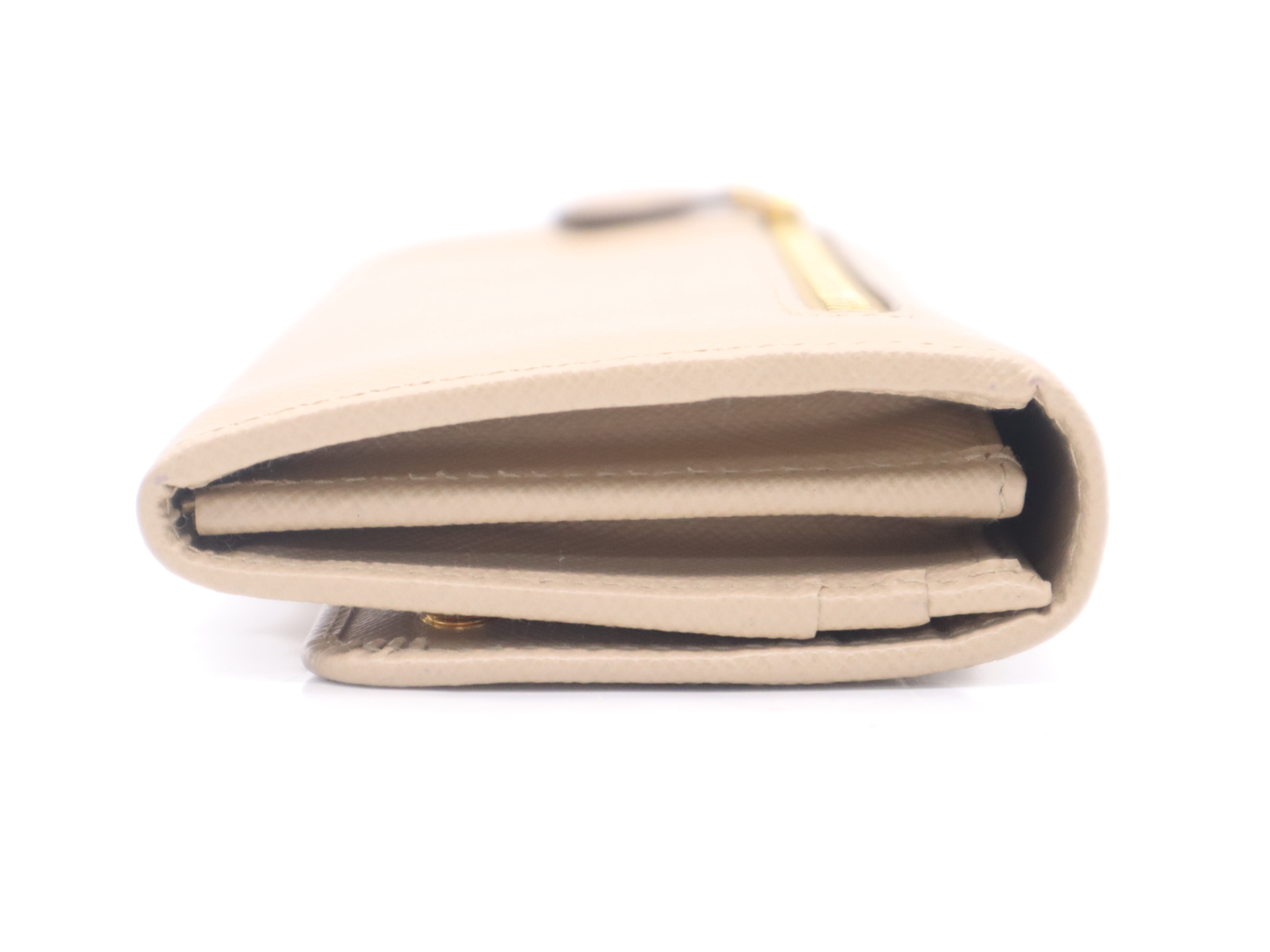 Saffiano Leather Bi-fold Long Wallet, Beige, Gold Hardware, with Box and Cards. — view 5