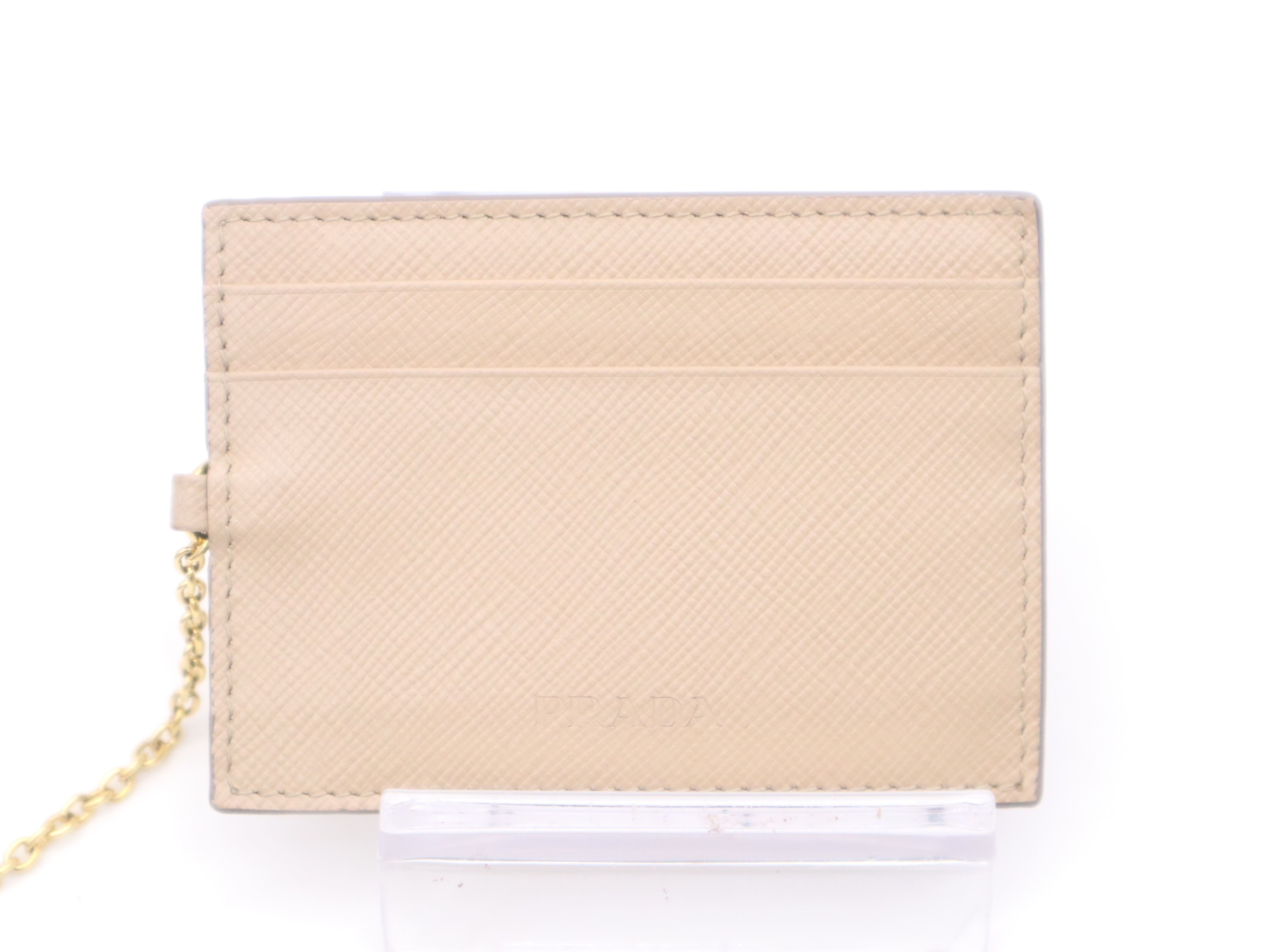 Saffiano Leather Bi-fold Long Wallet, Beige, Gold Hardware, with Box and Cards. — view 9