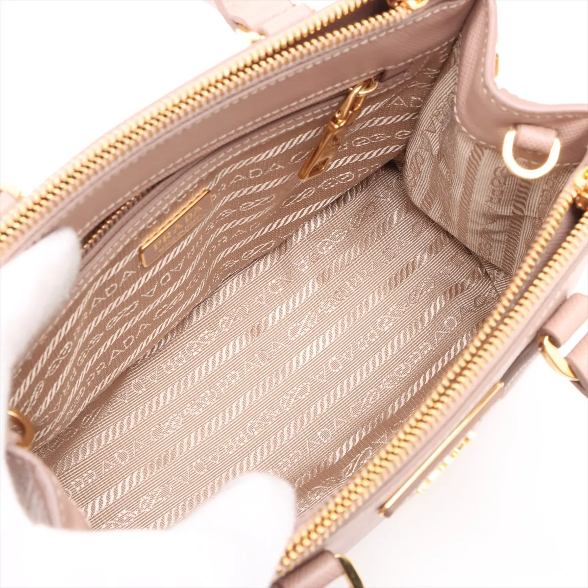 Saffiano Lux Leather 2-Way Handbag, Beige — view 8