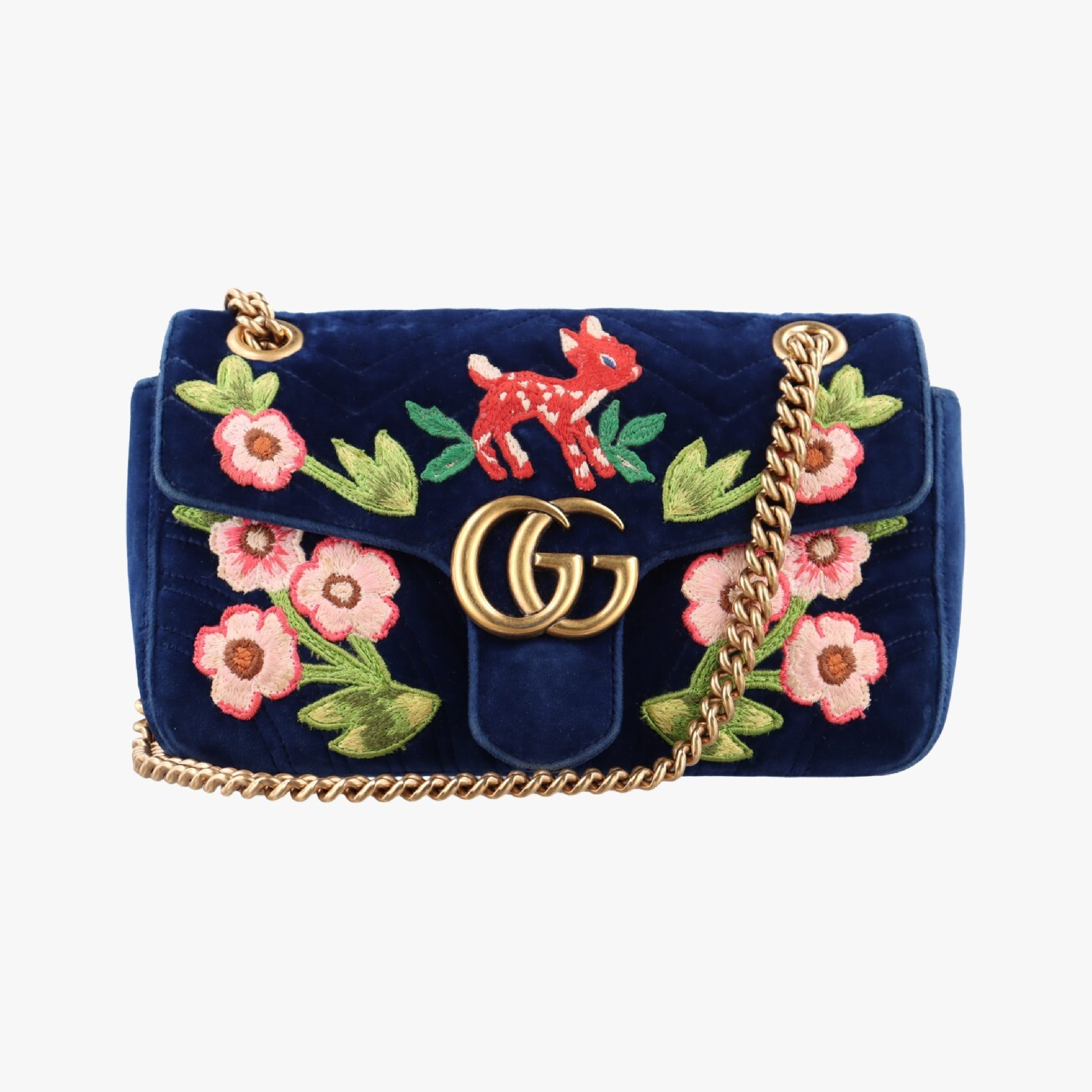 GG Marmont Navy x Multicolor Velour Shoulder Bag 443497 G026102843