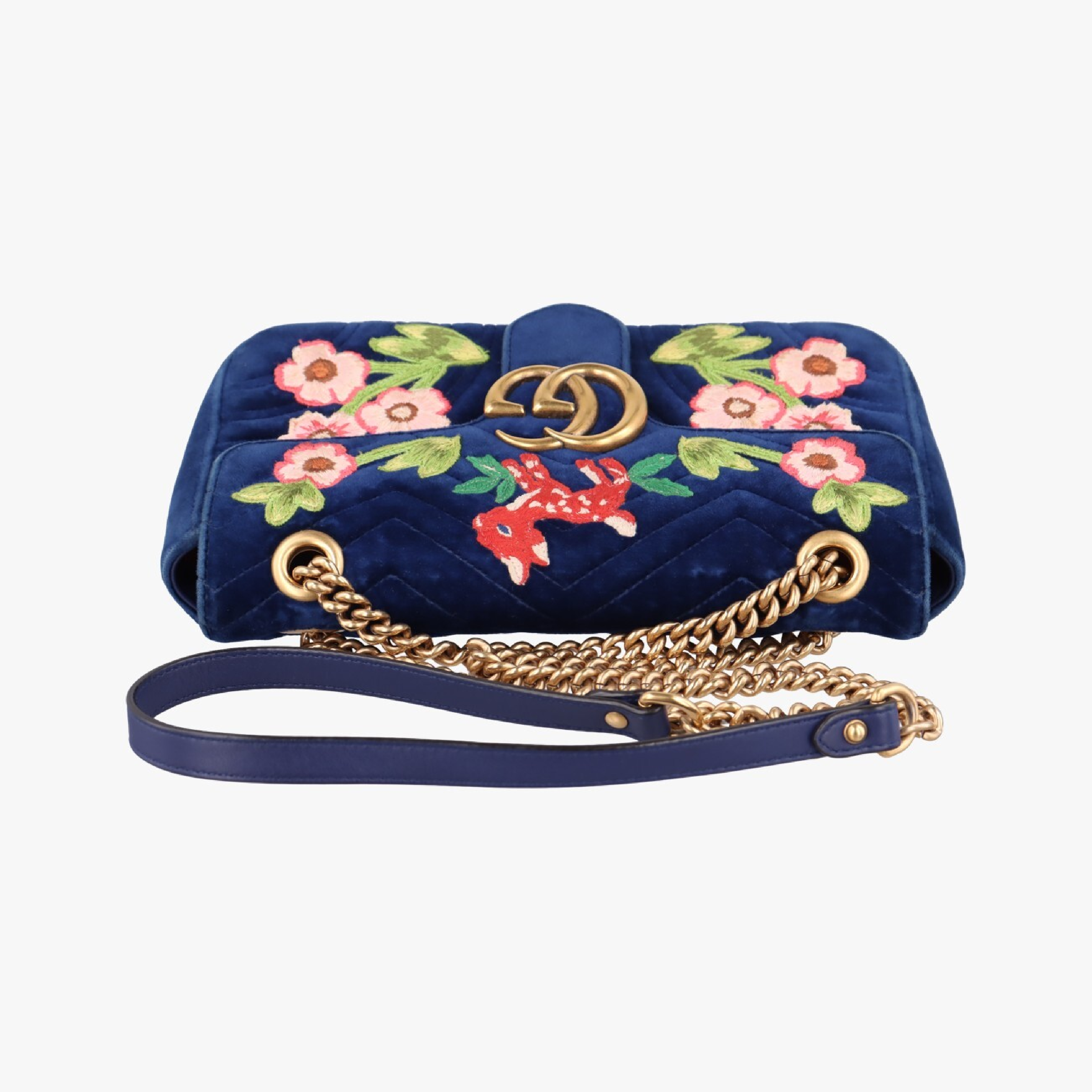 GG Marmont Navy x Multicolor Velour Shoulder Bag 443497 G026102843 — view 5