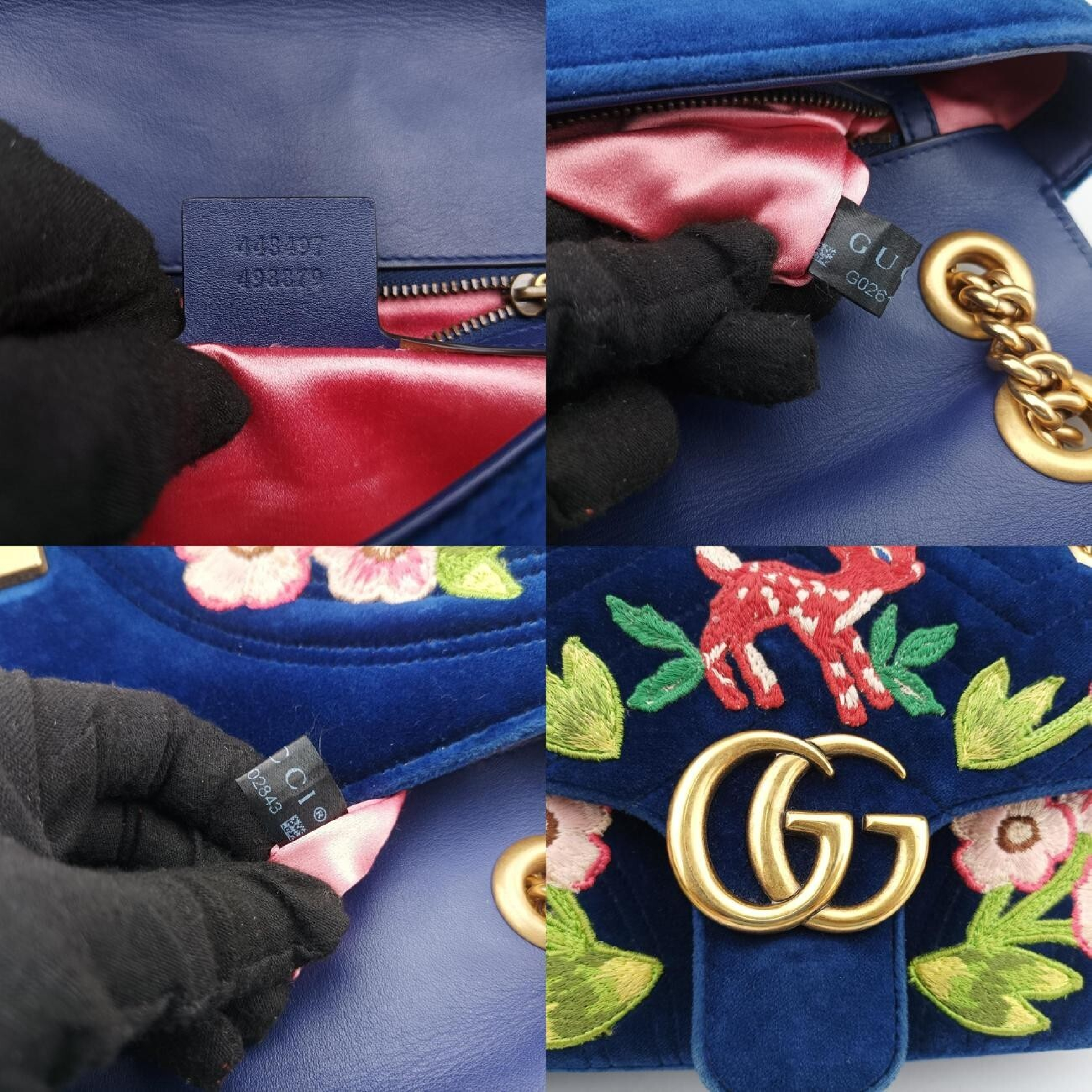 GG Marmont Navy x Multicolor Velour Shoulder Bag 443497 G026102843 — view 8