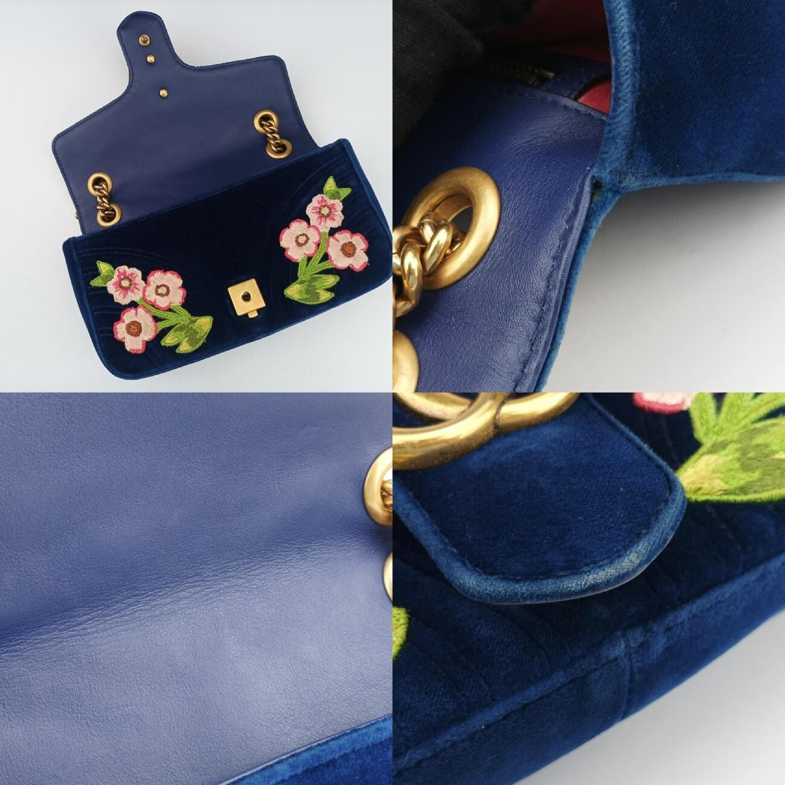 GG Marmont Navy x Multicolor Velour Shoulder Bag 443497 G026102843 — view 9