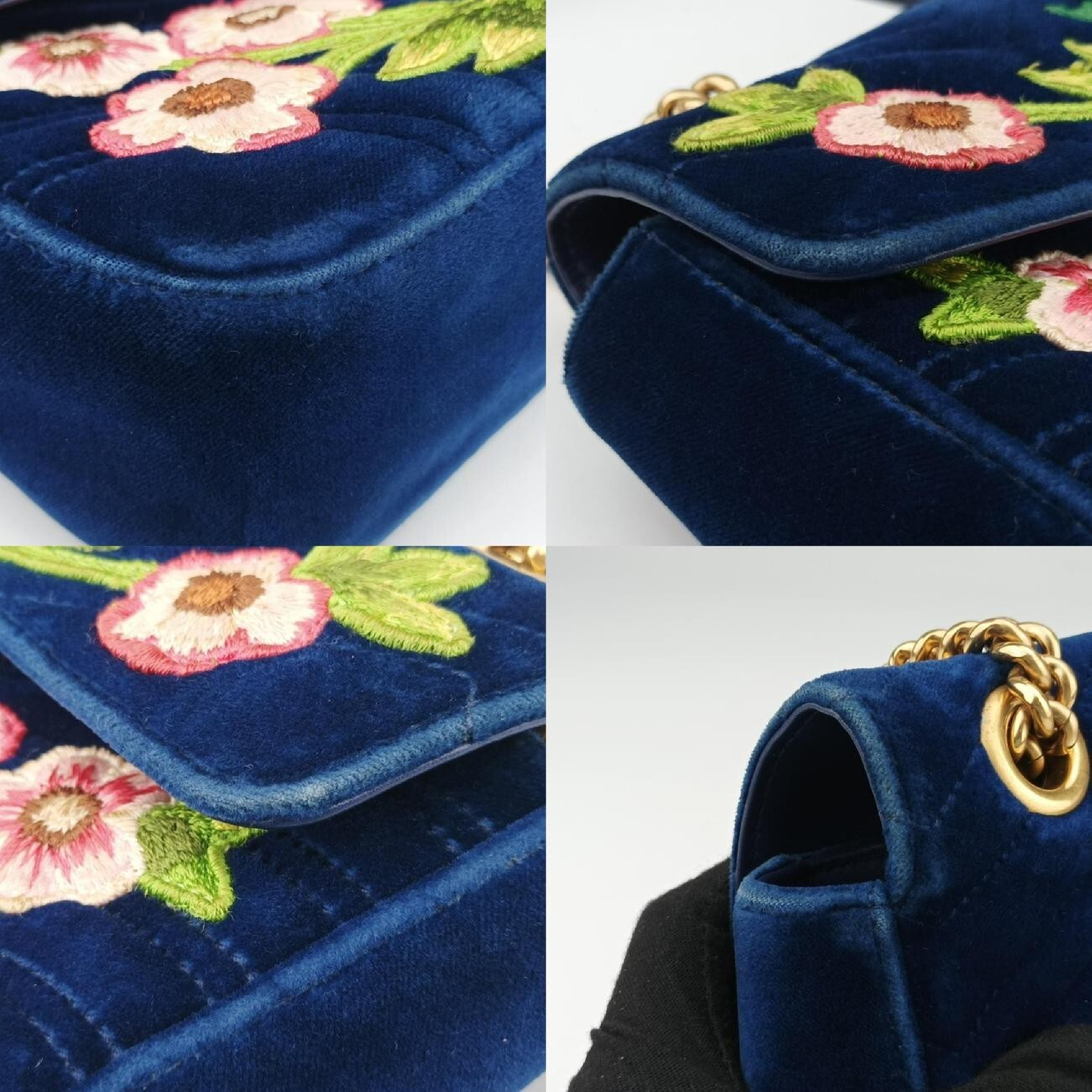 GG Marmont Navy x Multicolor Velour Shoulder Bag 443497 G026102843 — view 10