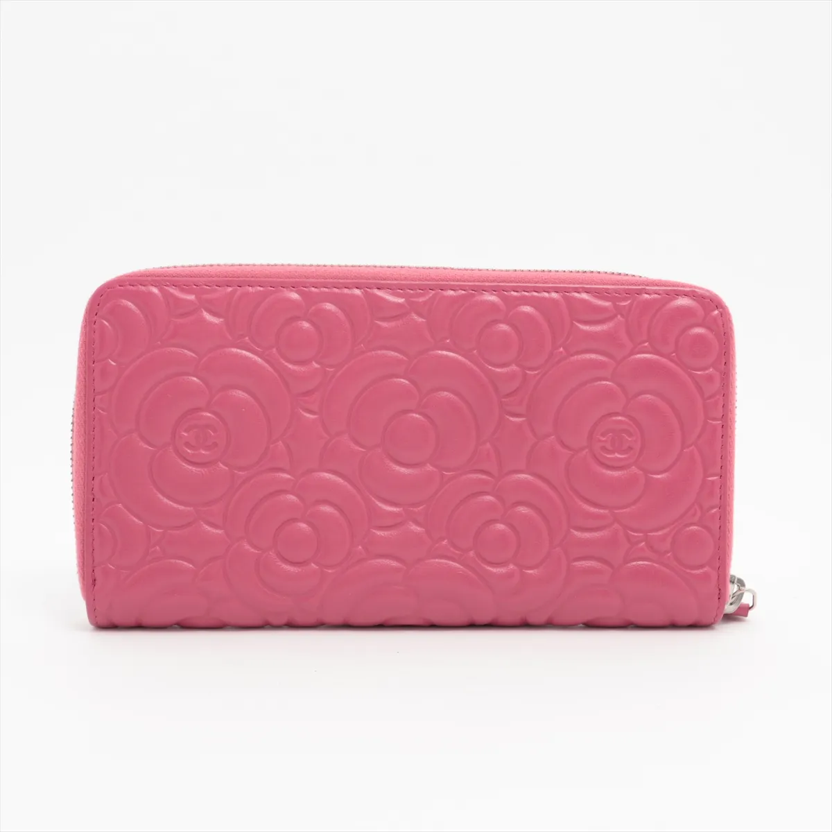Camellia Leather Round Zip Wallet Pink Silver Hardware 24670134 — view 2