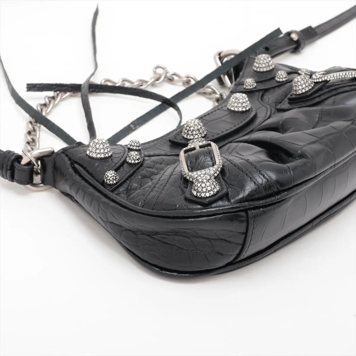 Le Cagole Mini 695814 Crocodile Embossed x Rhinestone 2-Way Shoulder Bag, Black — view 4