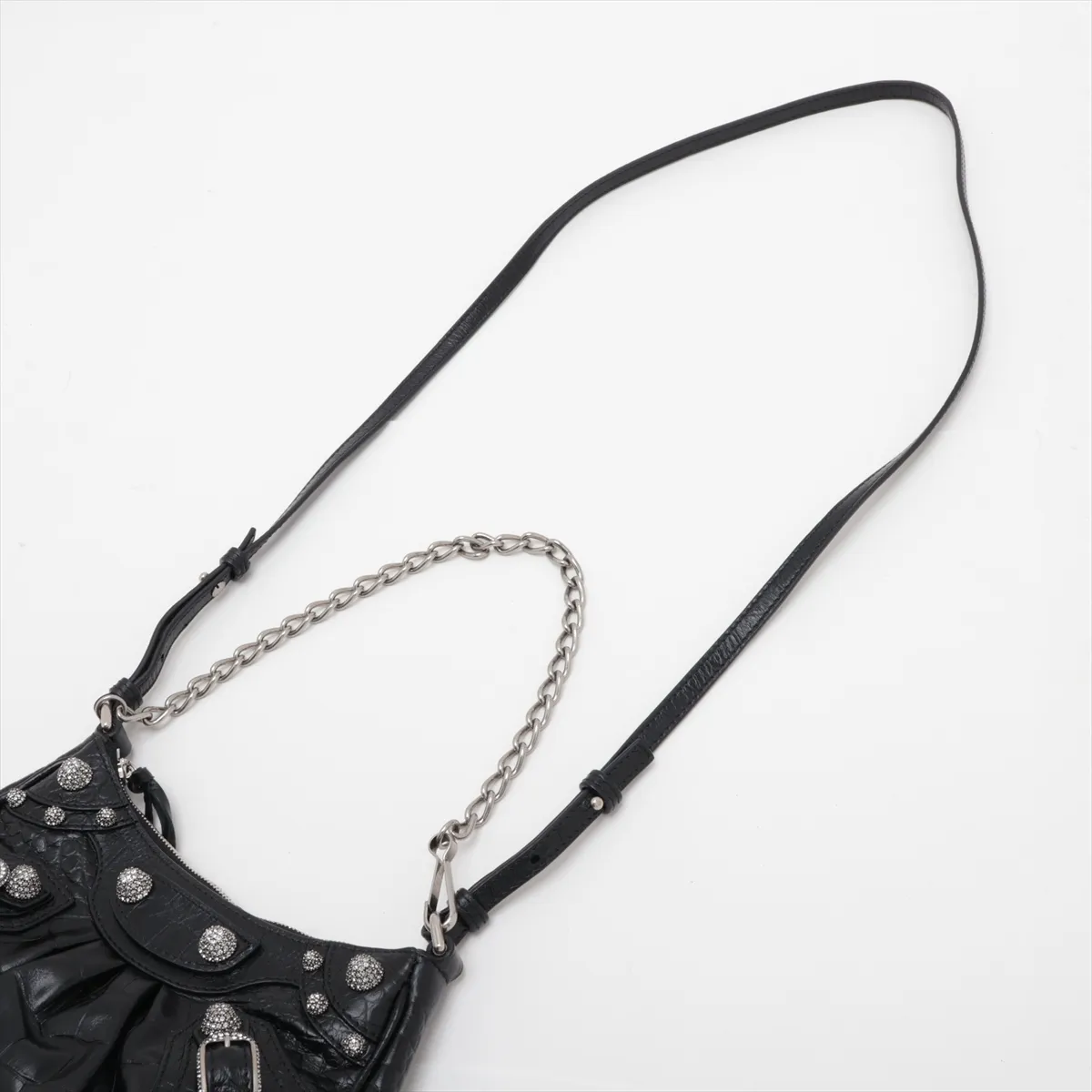 Le Cagole Mini 695814 Crocodile Embossed x Rhinestone 2-Way Shoulder Bag, Black — view 5