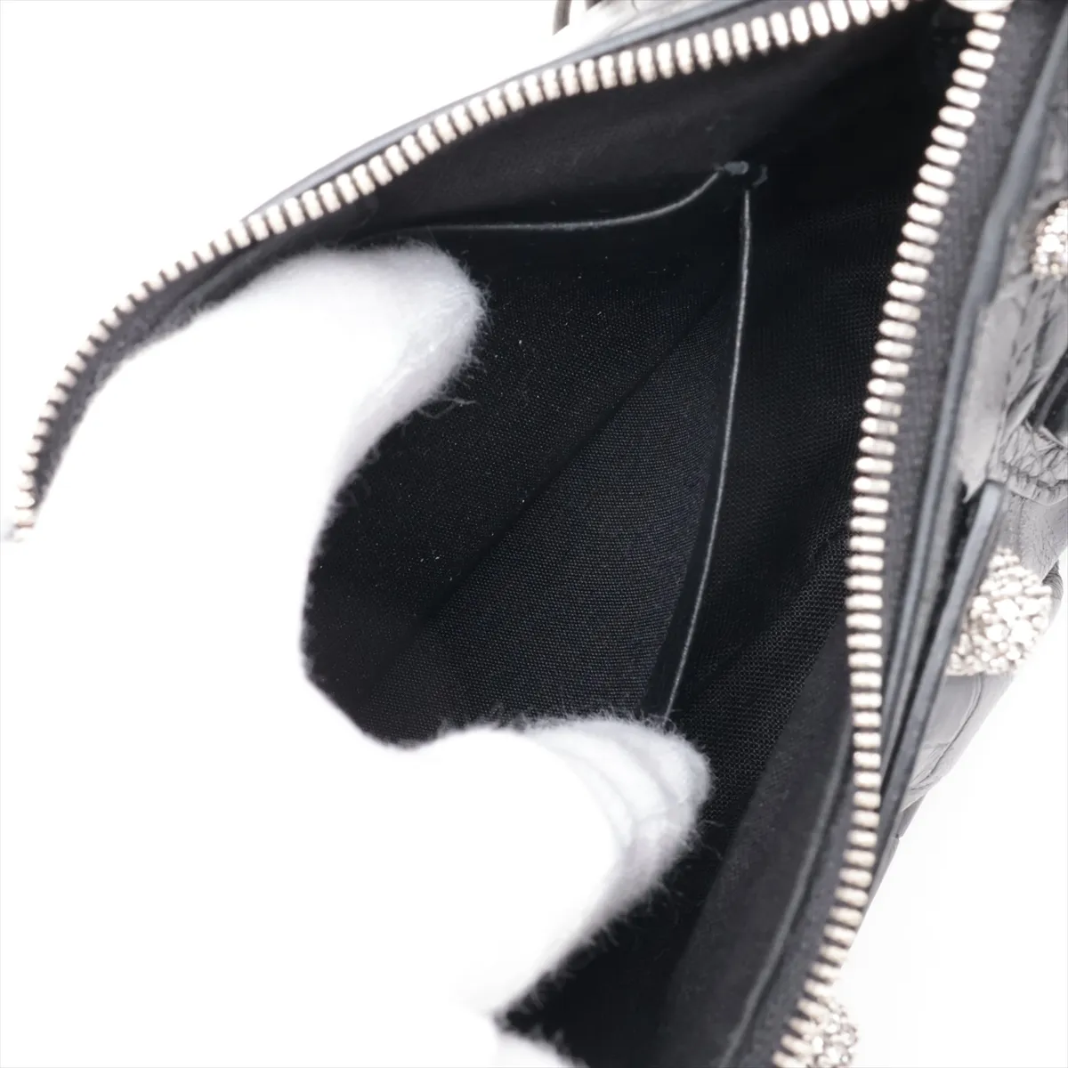 Le Cagole Mini 695814 Crocodile Embossed x Rhinestone 2-Way Shoulder Bag, Black — view 8