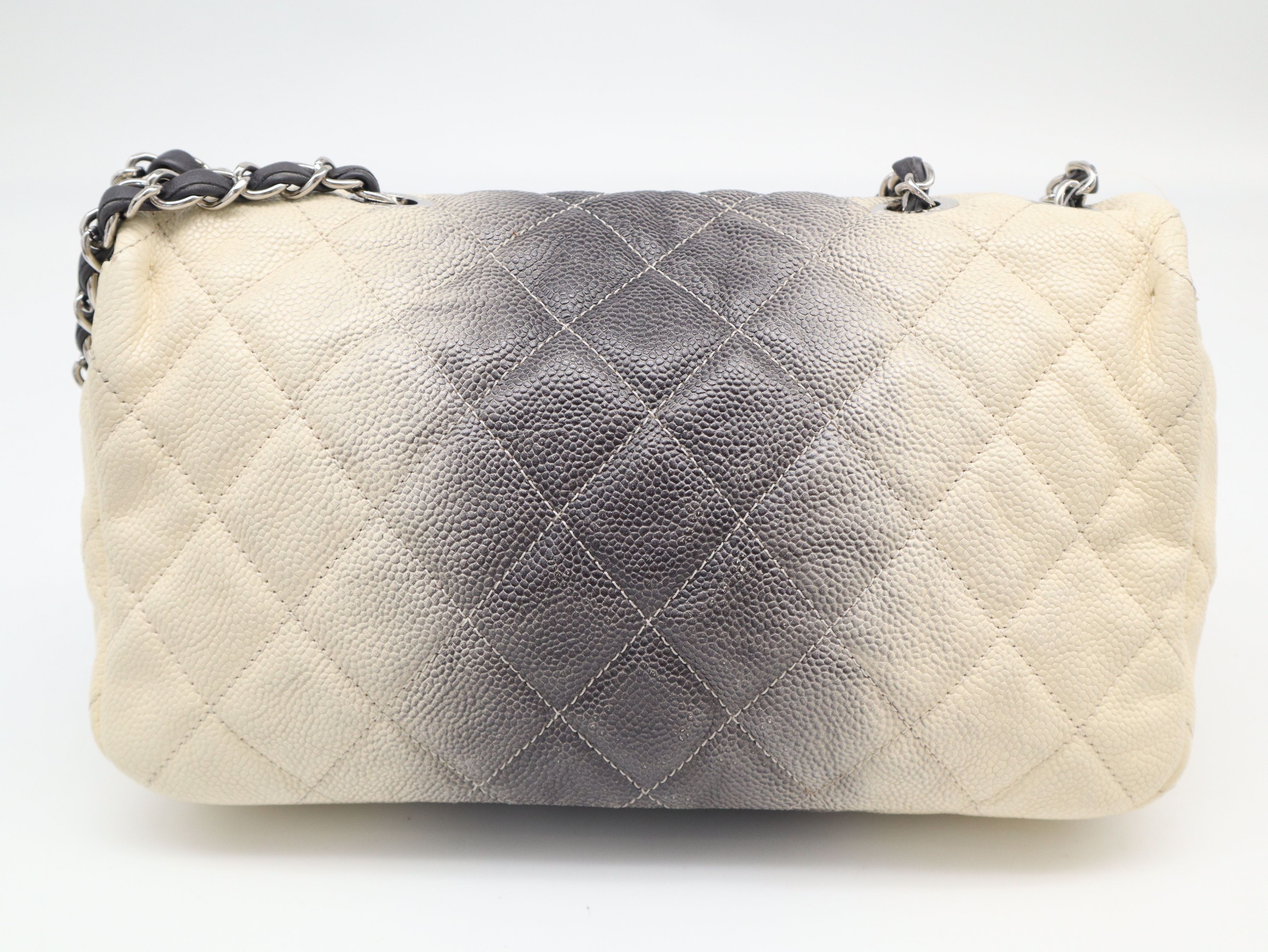 Caviar Skin Matelassé Bicolor S Flap Double Chain Silver Hardware Ivory Black Seal 17753840 Shoulder Bag — view 2