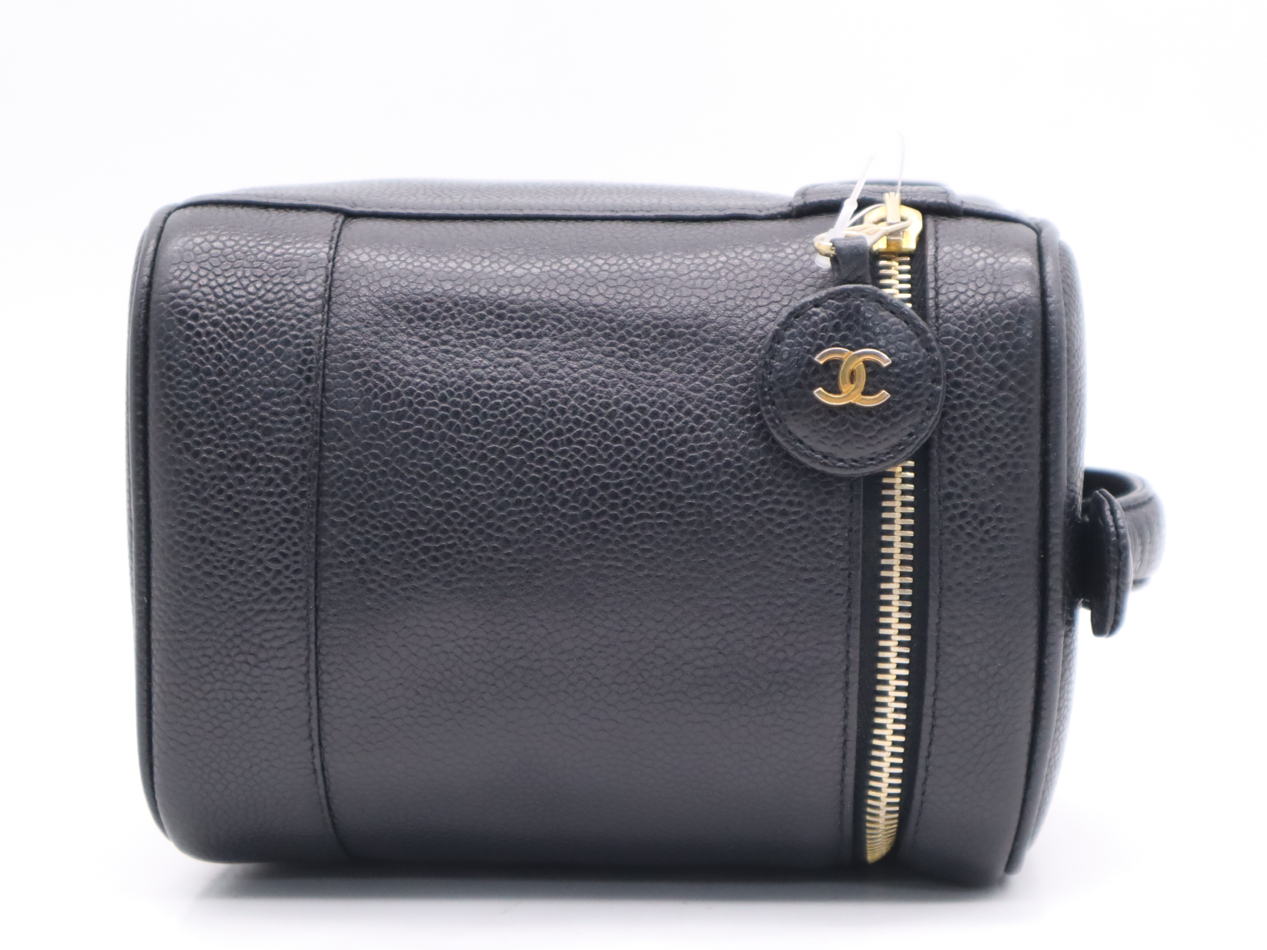Caviar Skin Coco Mark Vanity Bag, Black with Gold Hardware — view 5