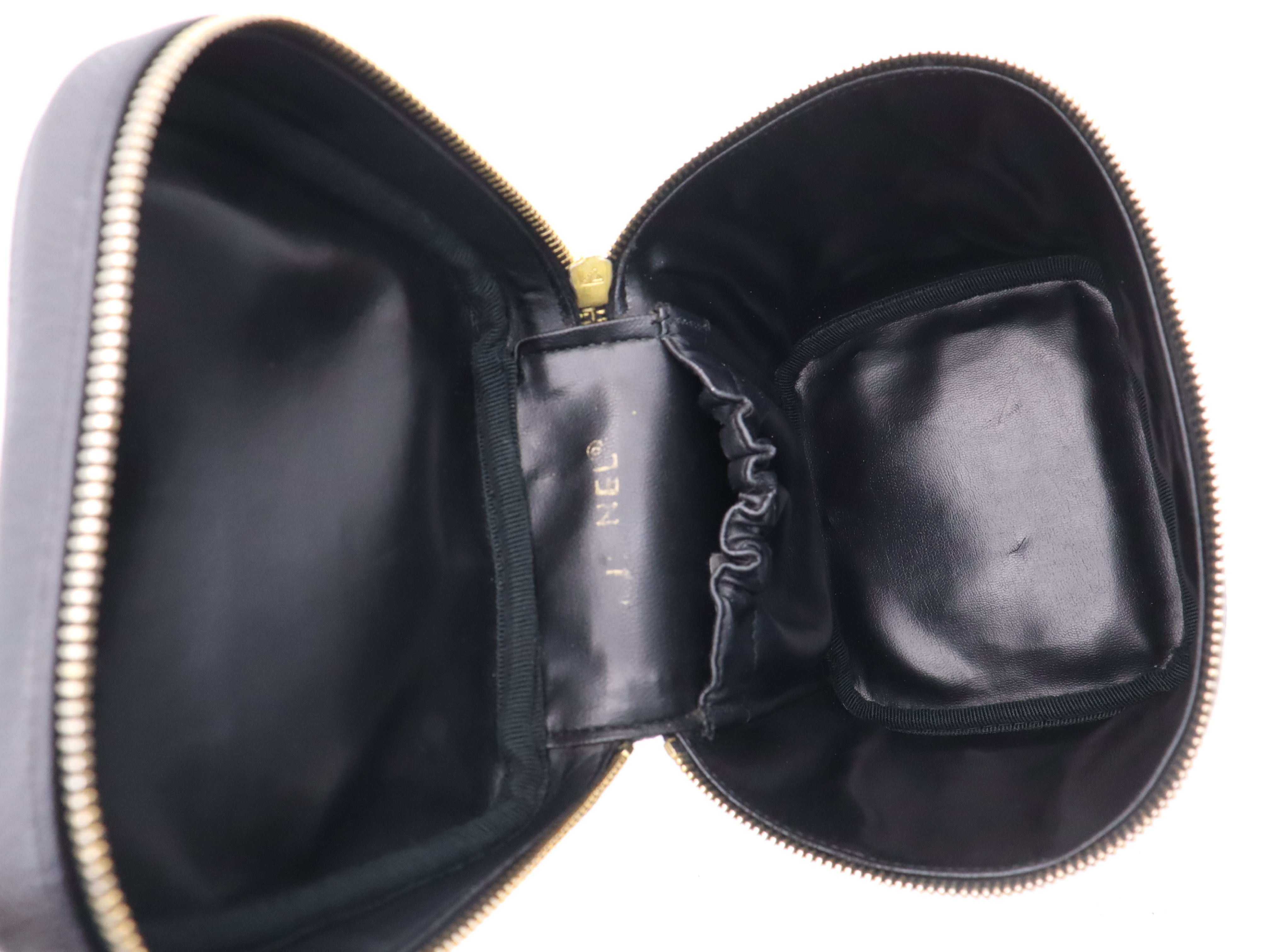 Caviar Skin Coco Mark Vanity Bag, Black with Gold Hardware — view 9