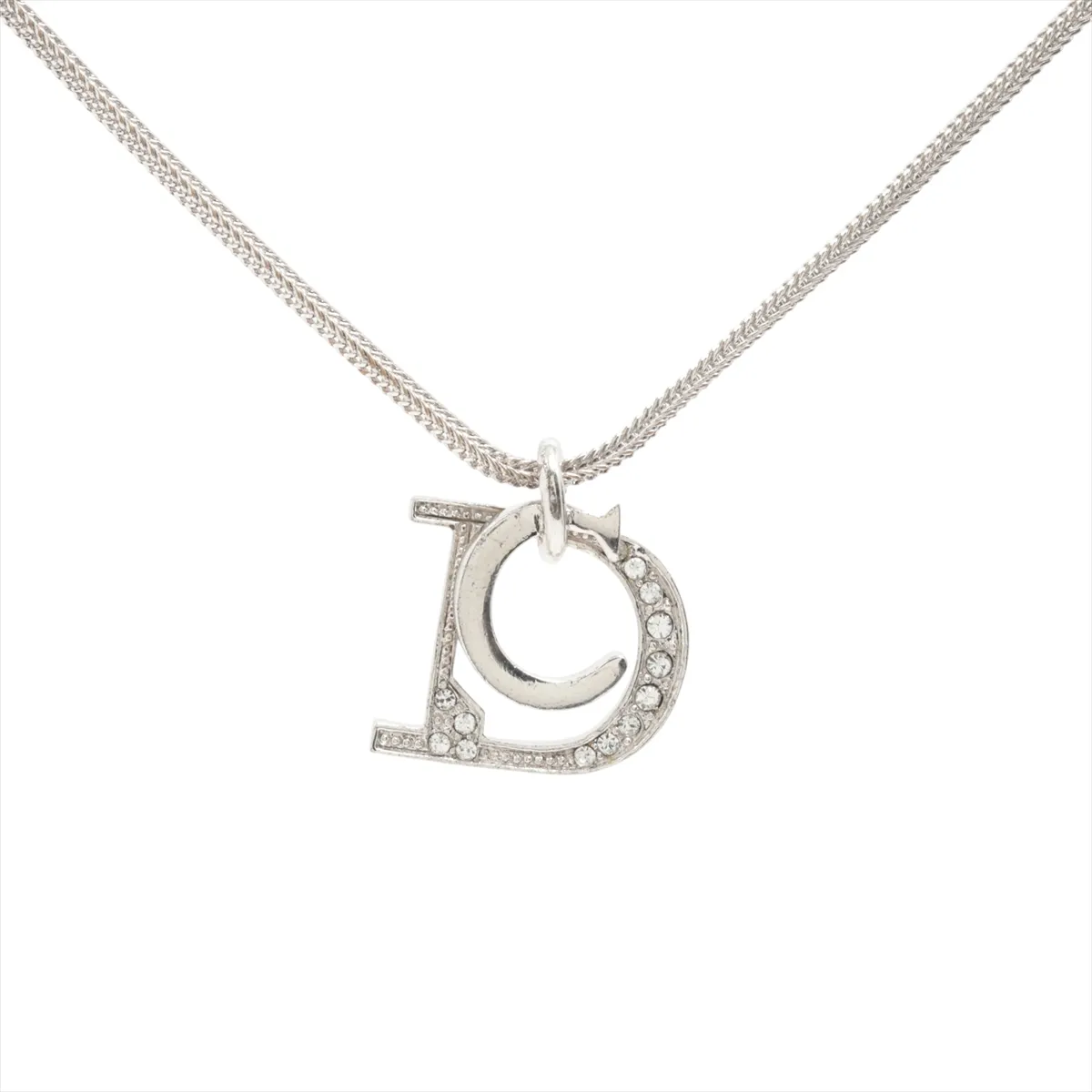CD Logo Necklace GP x Rhinestone Silver
