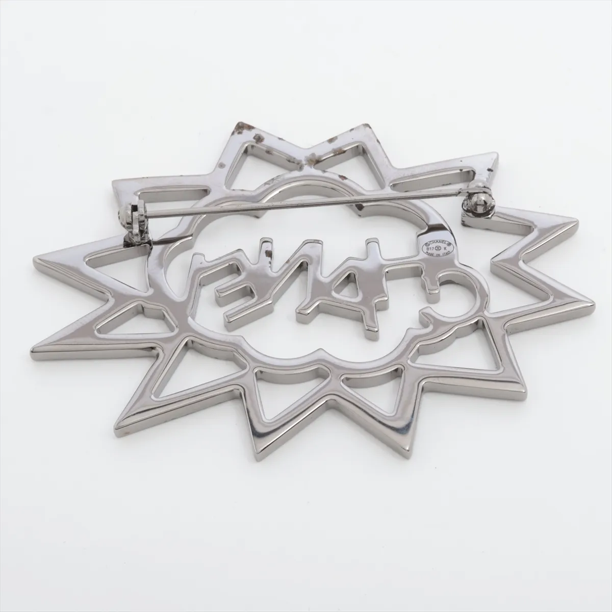 logo B17K brooch, gold plated, rhinestones, and colored stones, silver. Shows signs of wear, — view 2