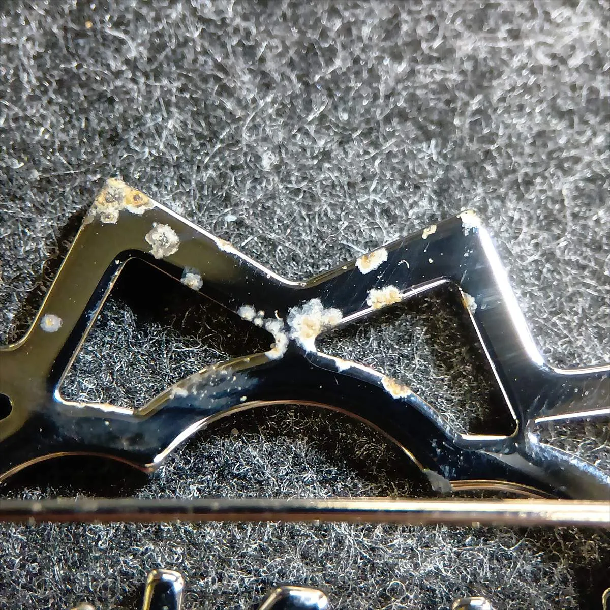 logo B17K brooch, gold plated, rhinestones, and colored stones, silver. Shows signs of wear, — view 6