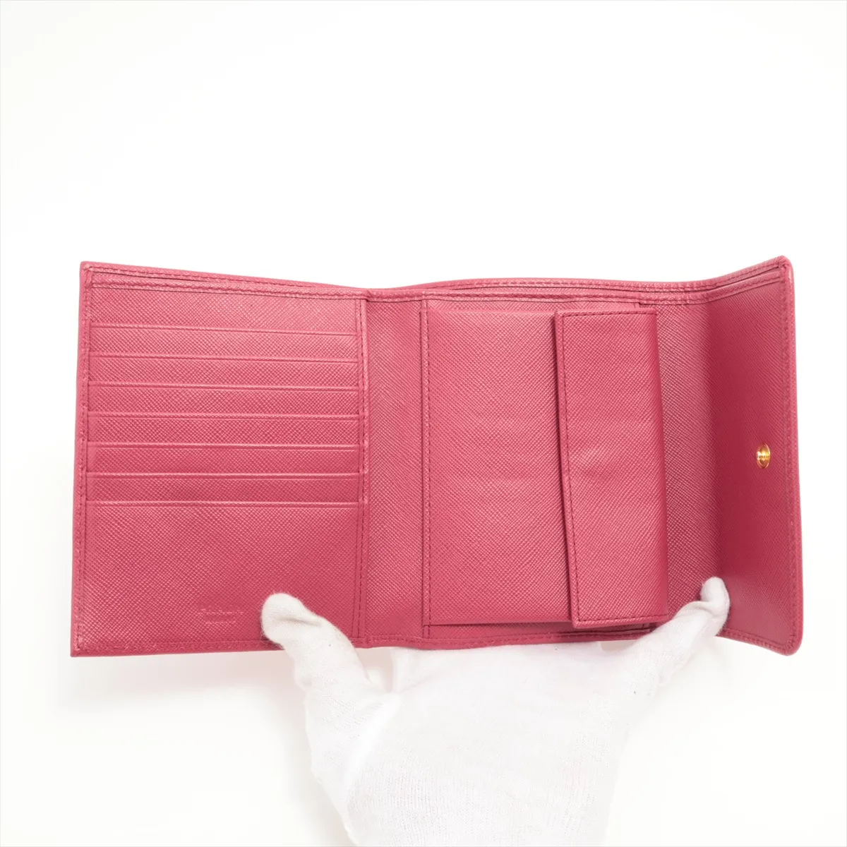 Saffiano Metal 1M0170 Leather Compact Wallet Pink — view 4