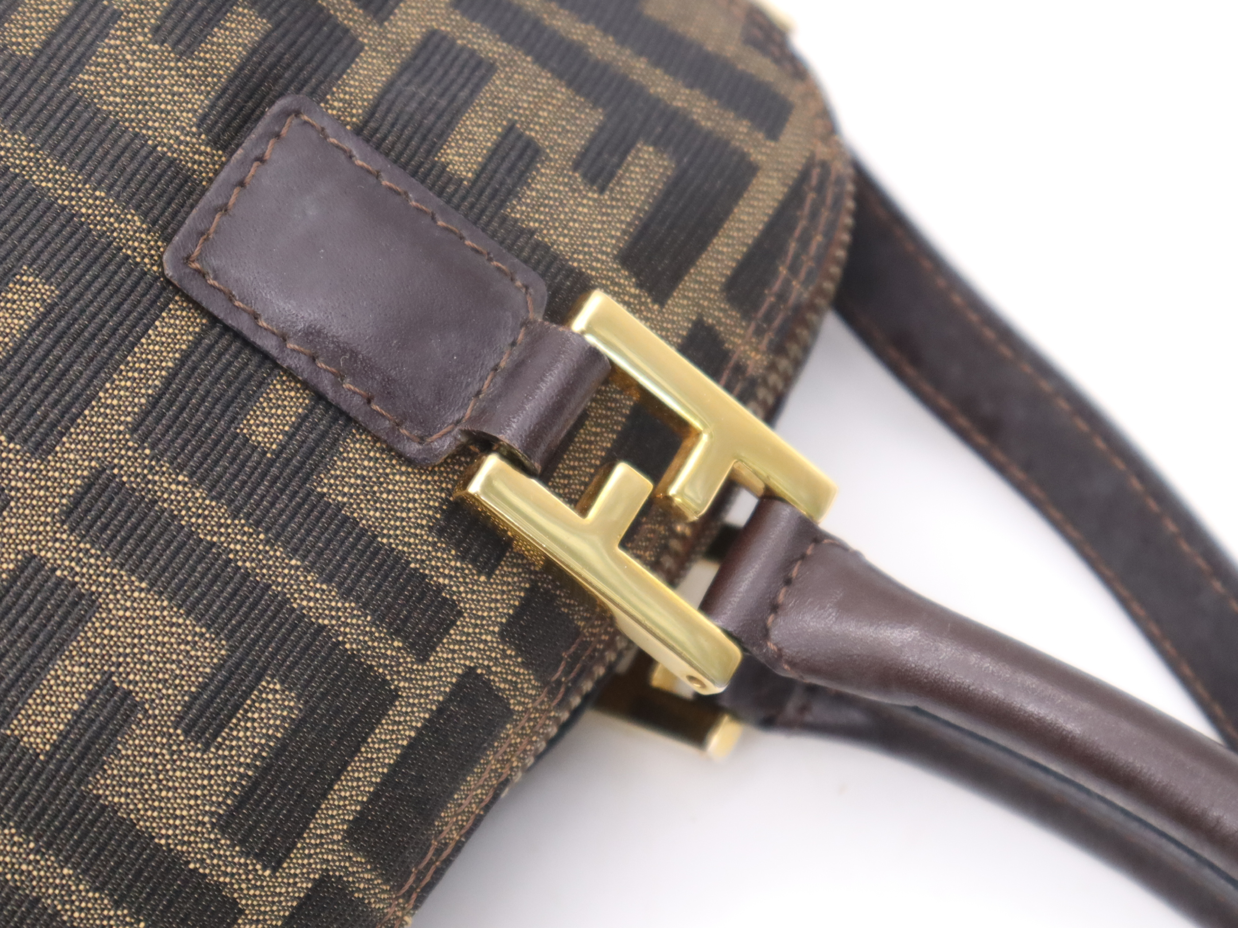Canvas x Leather Zucca 2-Way Handbag in Brown with Gold Hardware, Shoulder Strap, and Dust Bag. — view 8