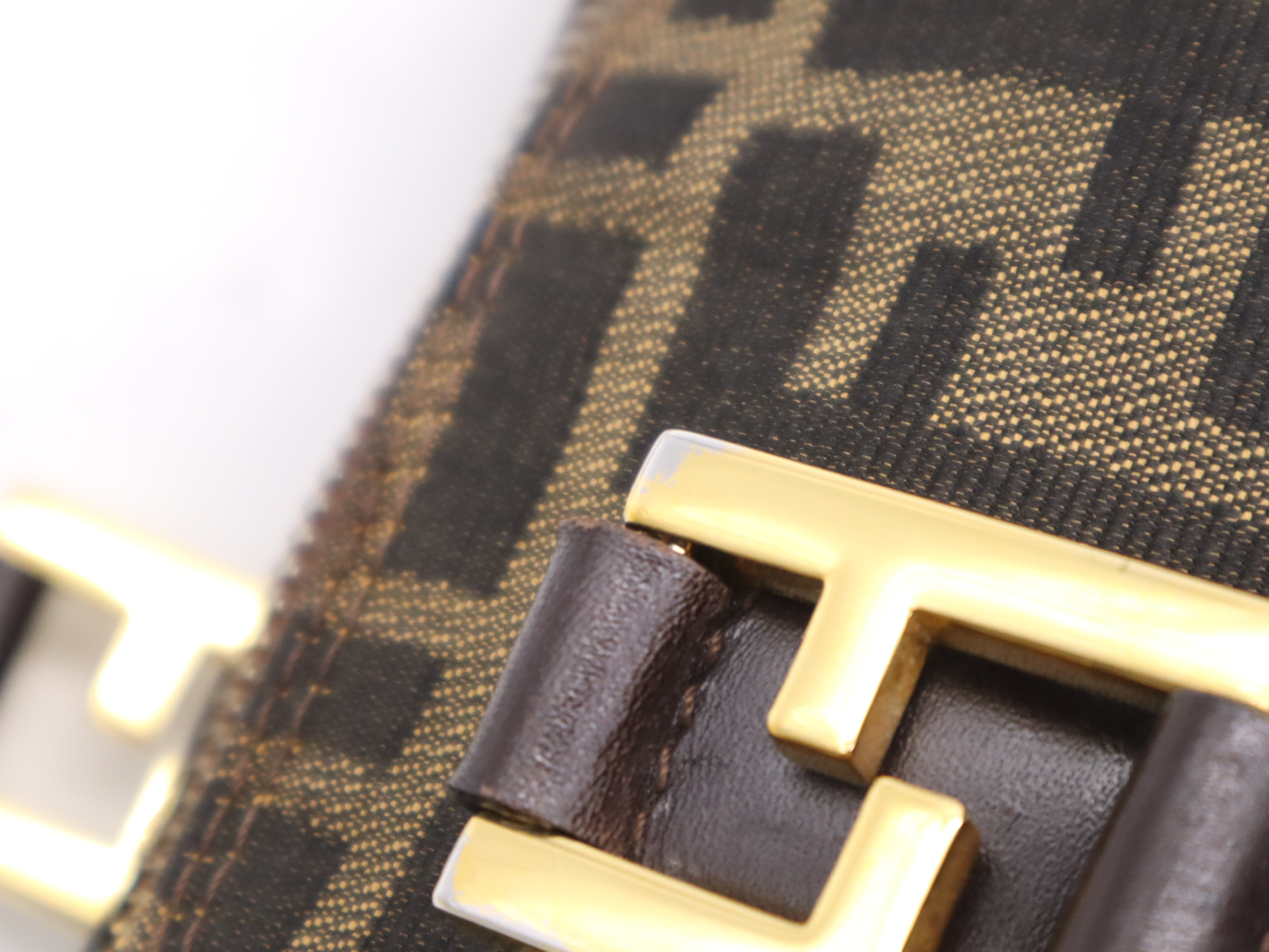 Canvas x Leather Zucca 2-Way Handbag in Brown with Gold Hardware, Shoulder Strap, and Dust Bag. — view 9