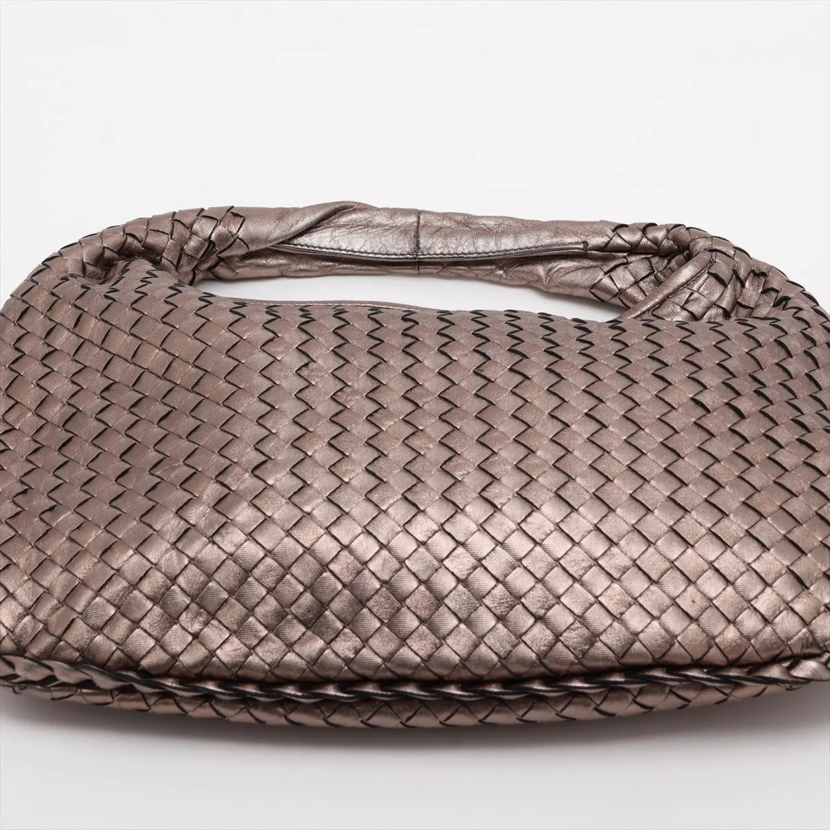 Intrecciato Hobo Leather Shoulder Bag, Gold, 115653 — view 6