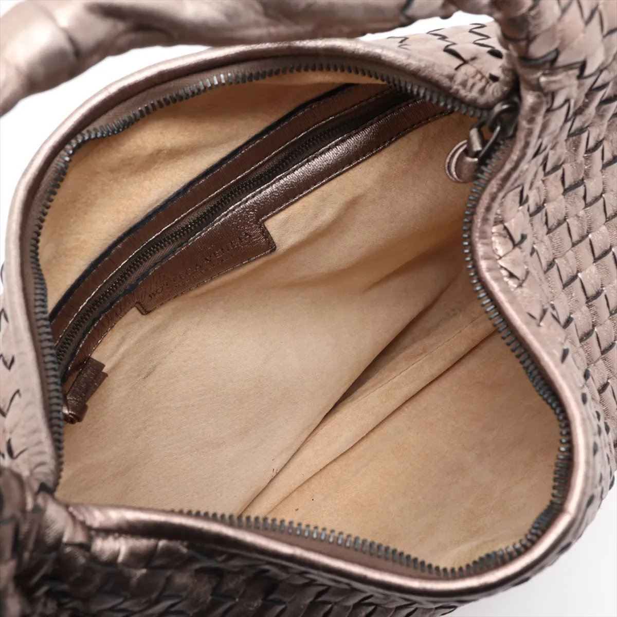 Intrecciato Hobo Leather Shoulder Bag, Gold, 115653 — view 7