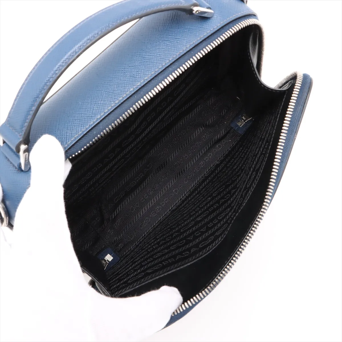 Brick Saffiano Leather Shoulder Bag Blue — view 8