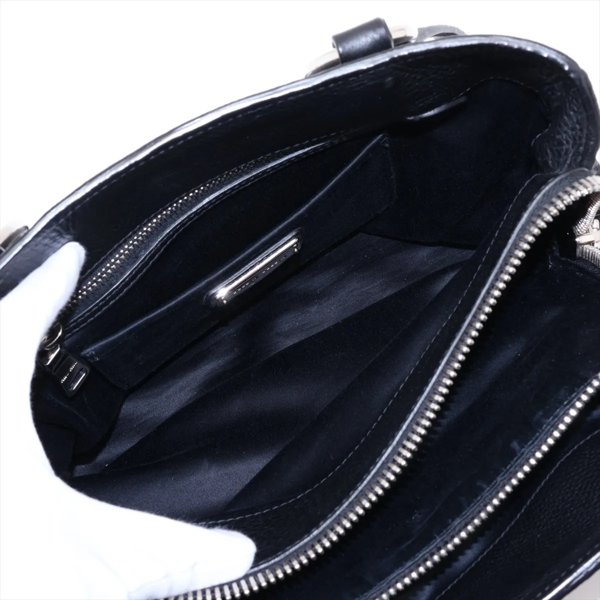 Leather 2-Way Handbag, Black — view 11