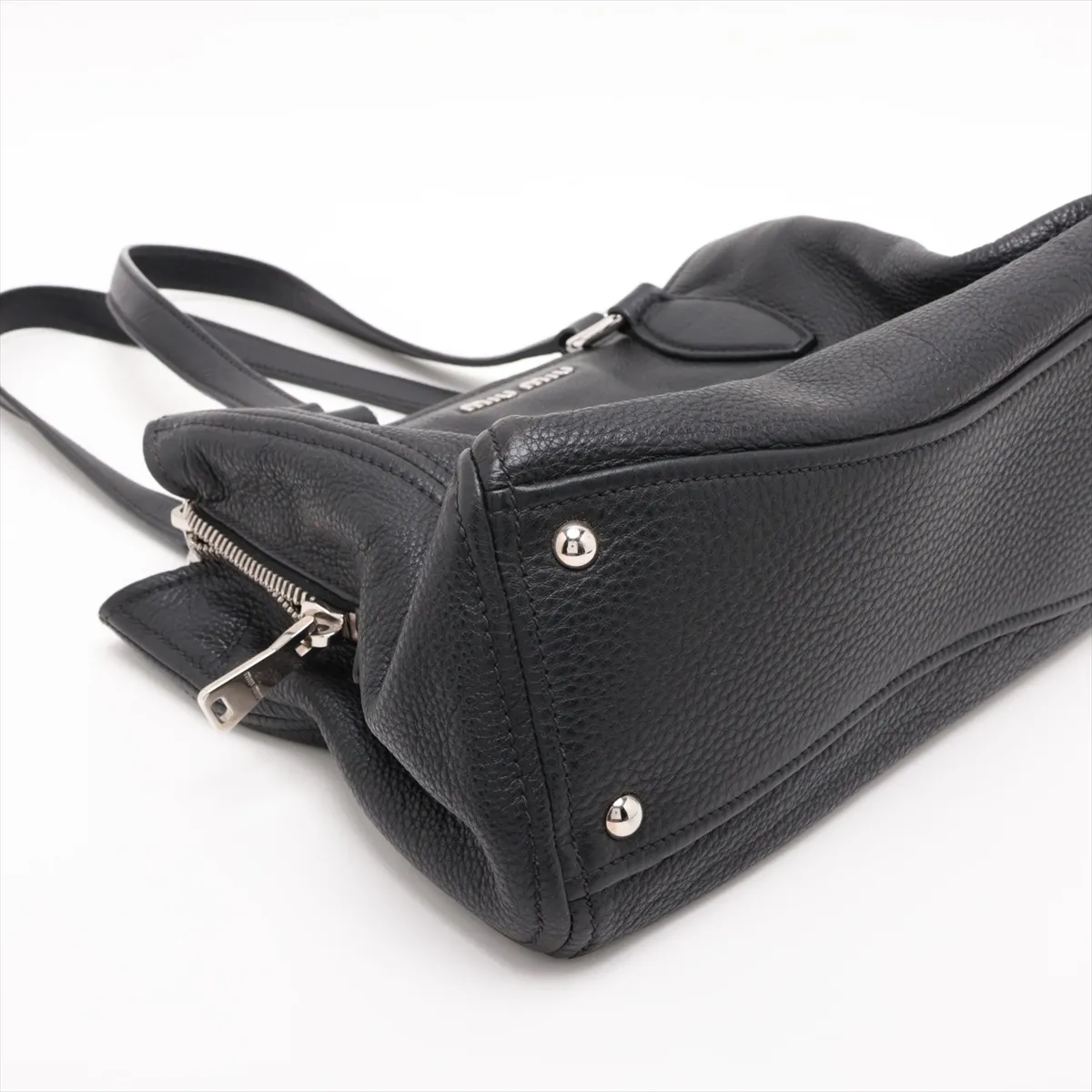 Leather 2-Way Handbag, Black — view 4