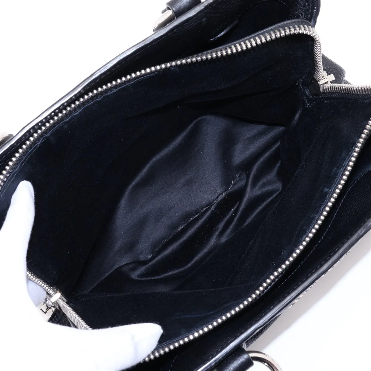 Leather 2-Way Handbag, Black — view 8