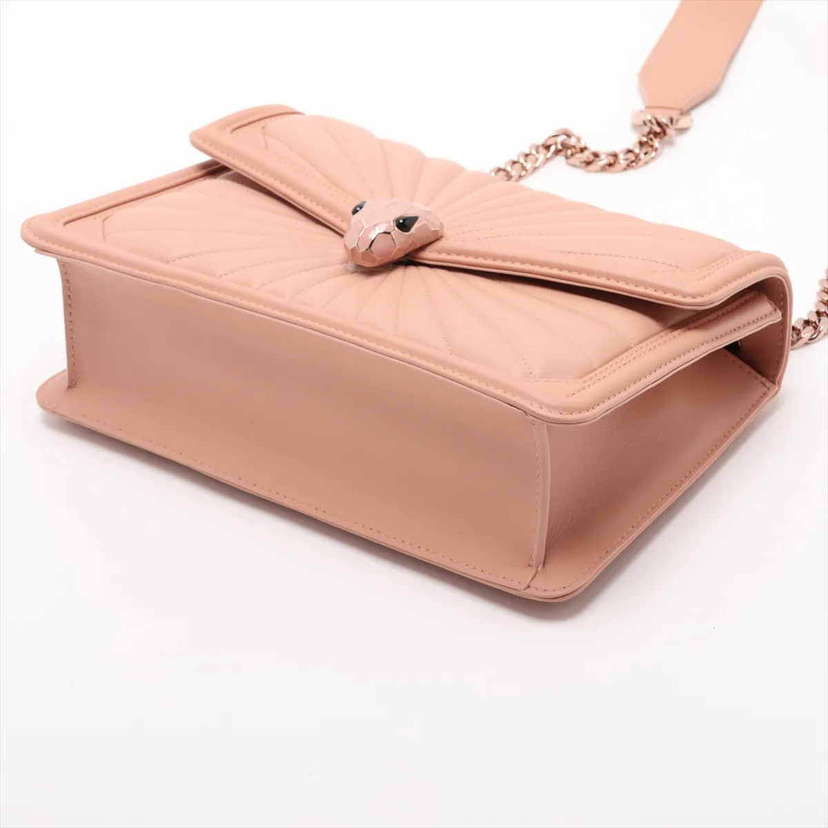 Serpenti Leather Chain Shoulder Bag, Beige, with Mirror — view 3